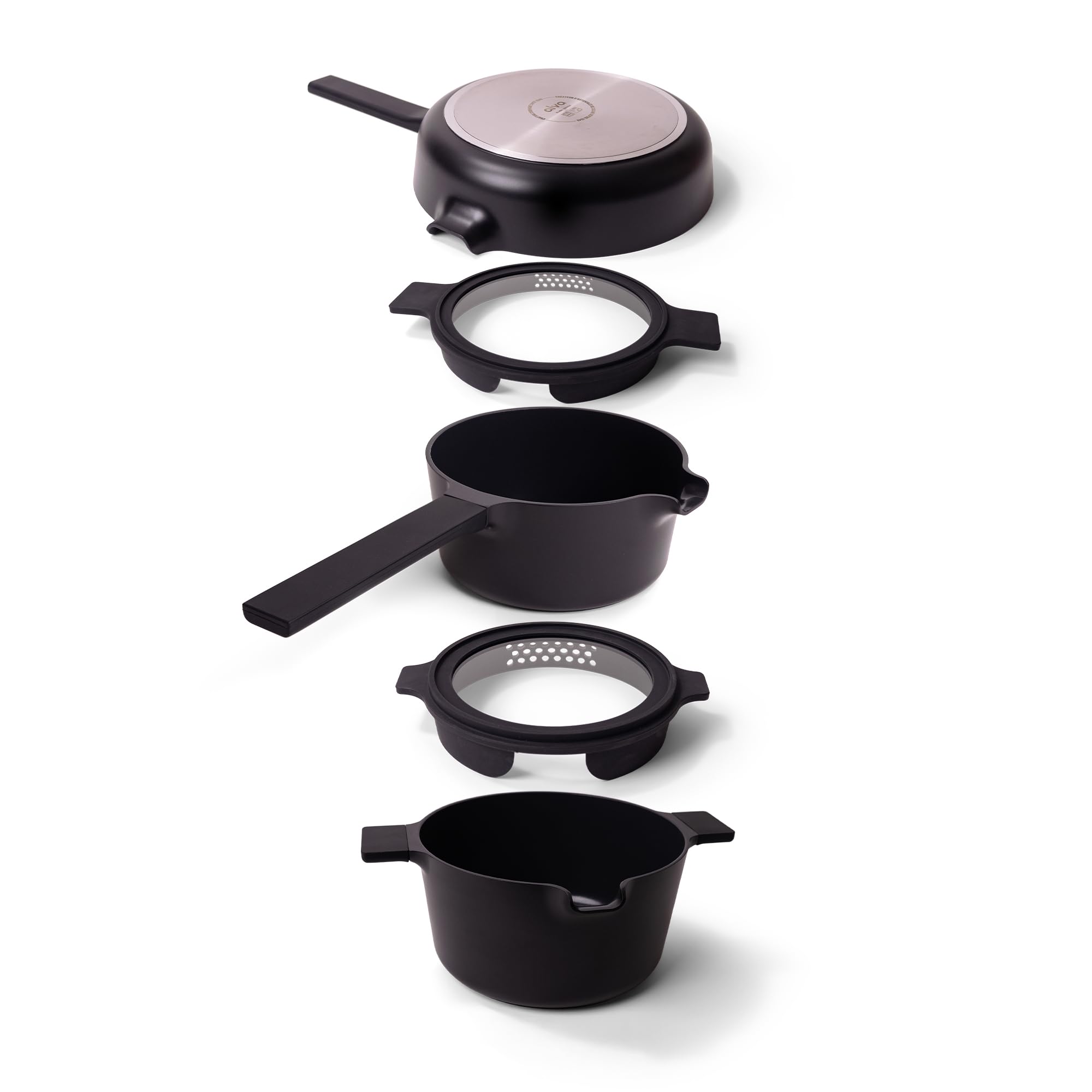 alva 101951 Neat 5-Piece Nested Ceramic Cookware Set PFAS and PFOA-Free Ceramic Nonstick Stackable Cookware Set Black