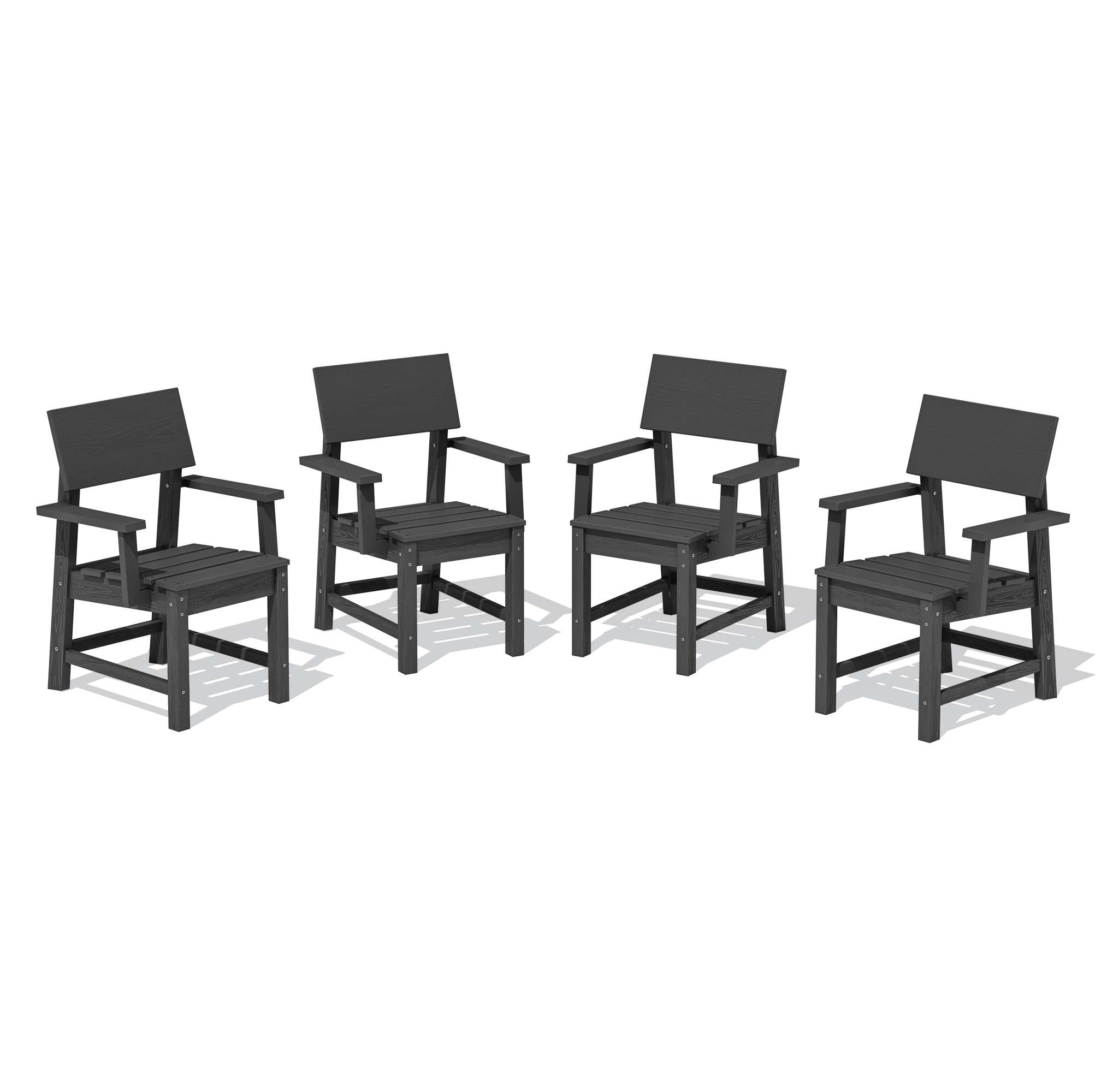 JEAREY STSCY-04-GY Patio Dining Chairs Set of 4 for Outdoor Set of 4 Gray HDPE Frame Stationary Dining Chair with Slat Seat