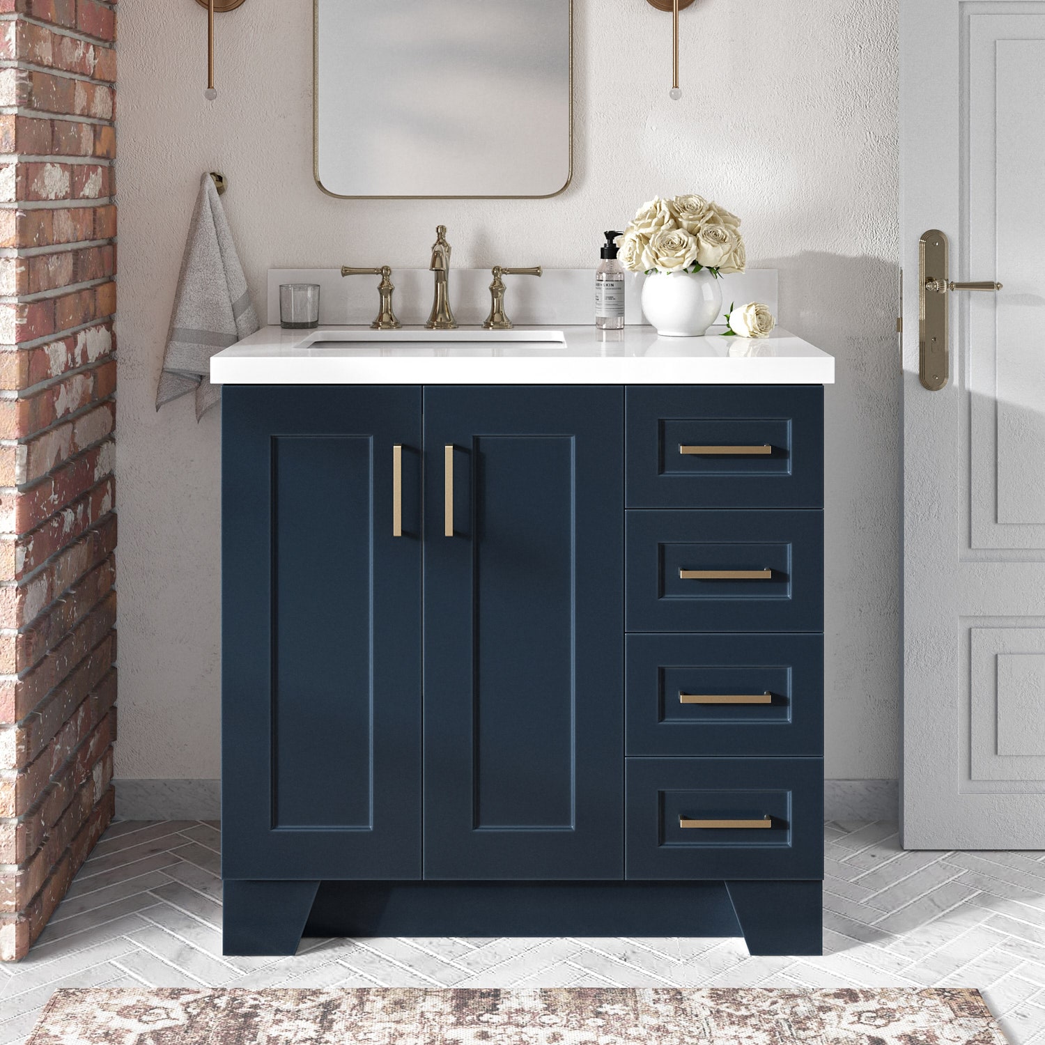 ARIEL Q037SLWQRVOMNB Taylor 37-in Midnight Blue Undermount Single sink Bathroom Vanity with Pure White Quartz Quartz Top
