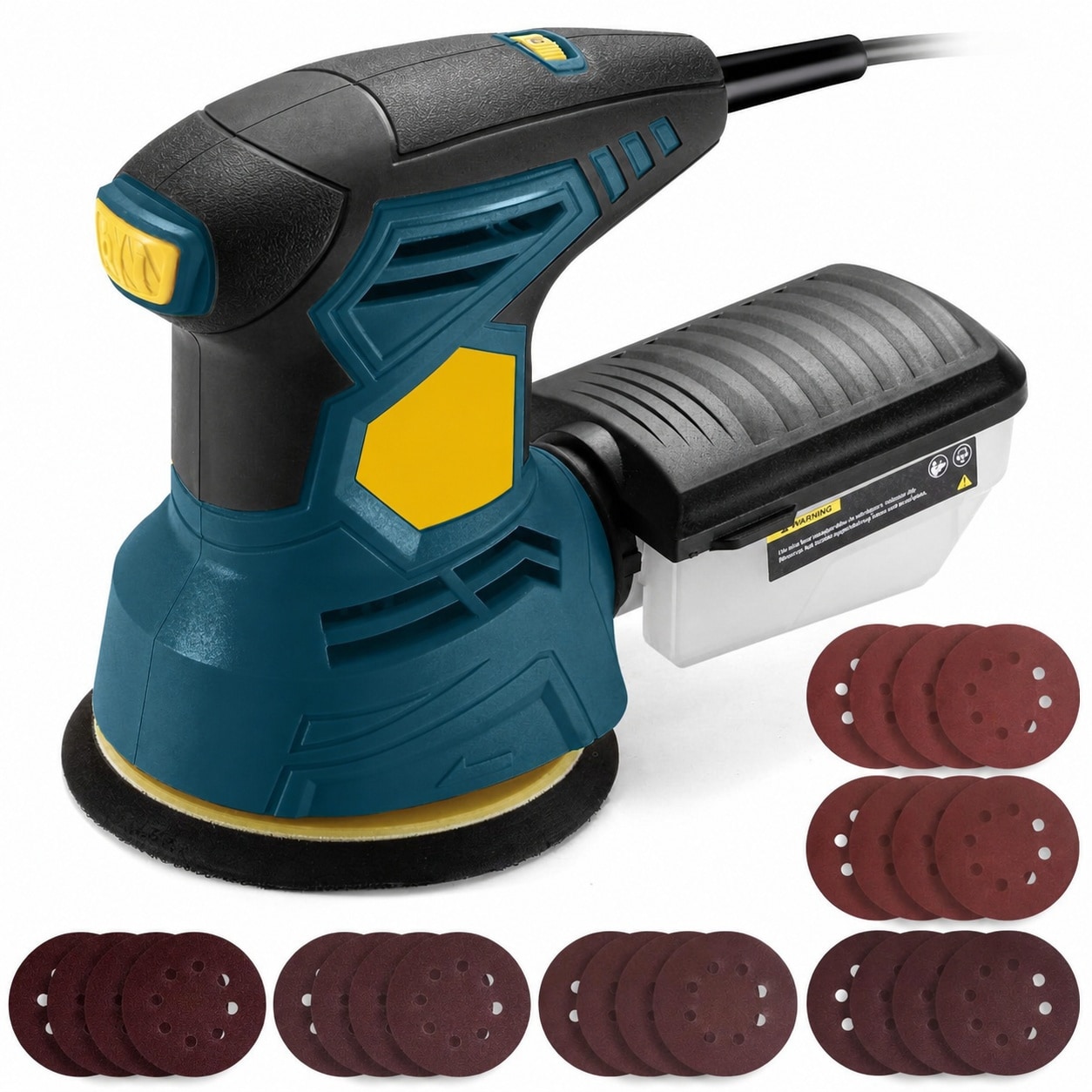 Phyfalip  2.5A 300W Random Orbital Sander 5-Inch Electric Sander with 6 Variable Speeds and Dust Collector Box for Wood Metal and Furniture