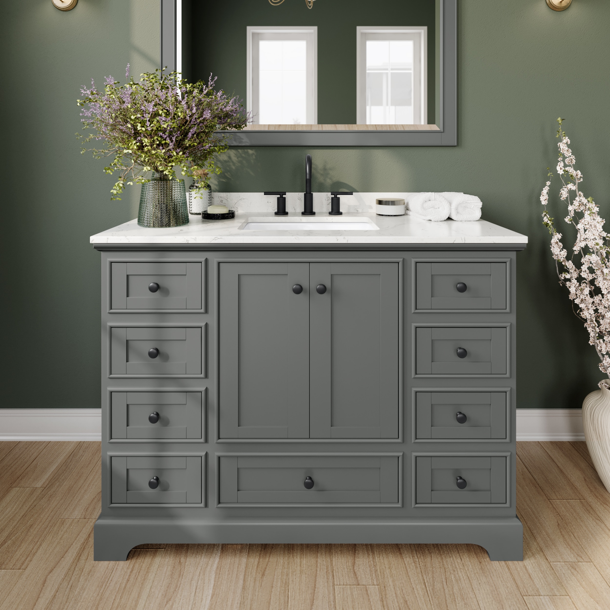 Wyndham Collection Deborah 48-in Dark Gray with Matte Black Trim Undermount Single Sink Bathroom Vanity with Carrara Cultured Marble Cultured Marble Top