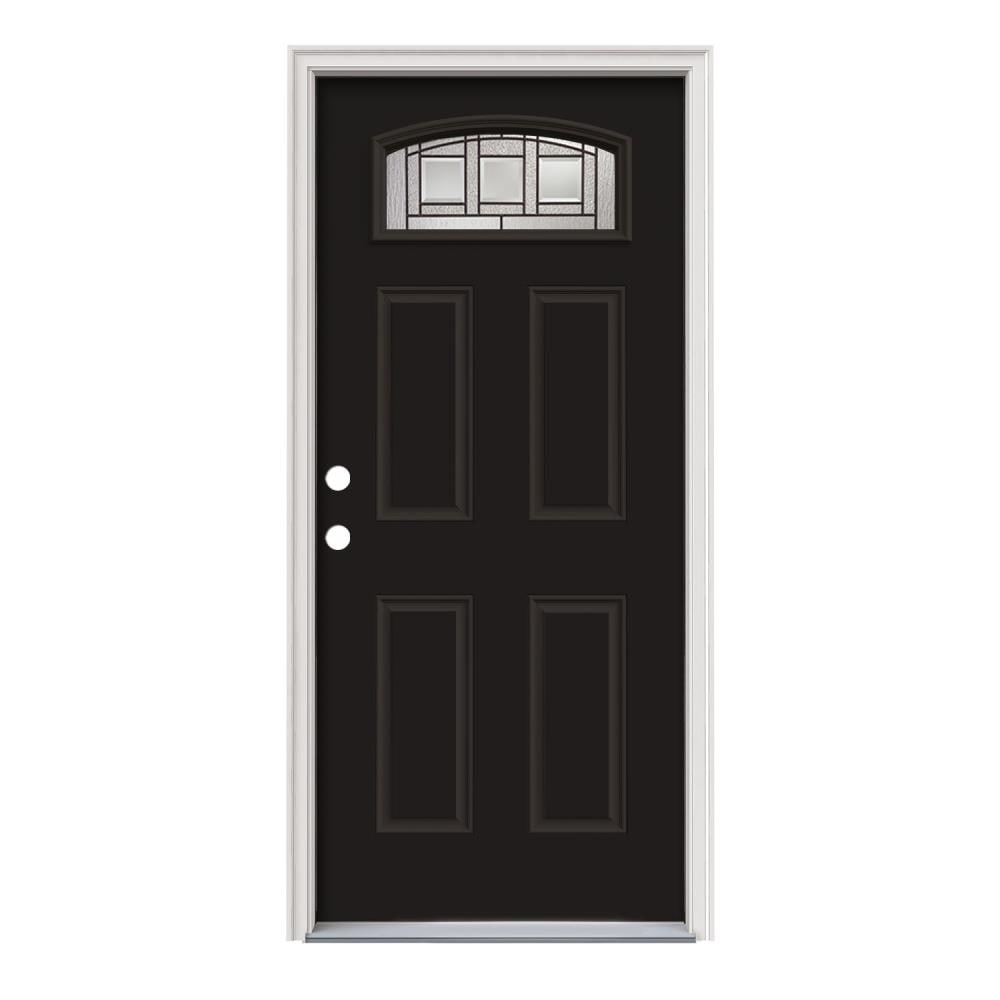 JELD-WEN LOWOLJW167600396 Craftsman 36-in x 80-in x 4-9/16-in Steel 1/4 Lite Right-Hand Inswing Eclipse Painted Prehung Front Door with Brickmould Insulating Core