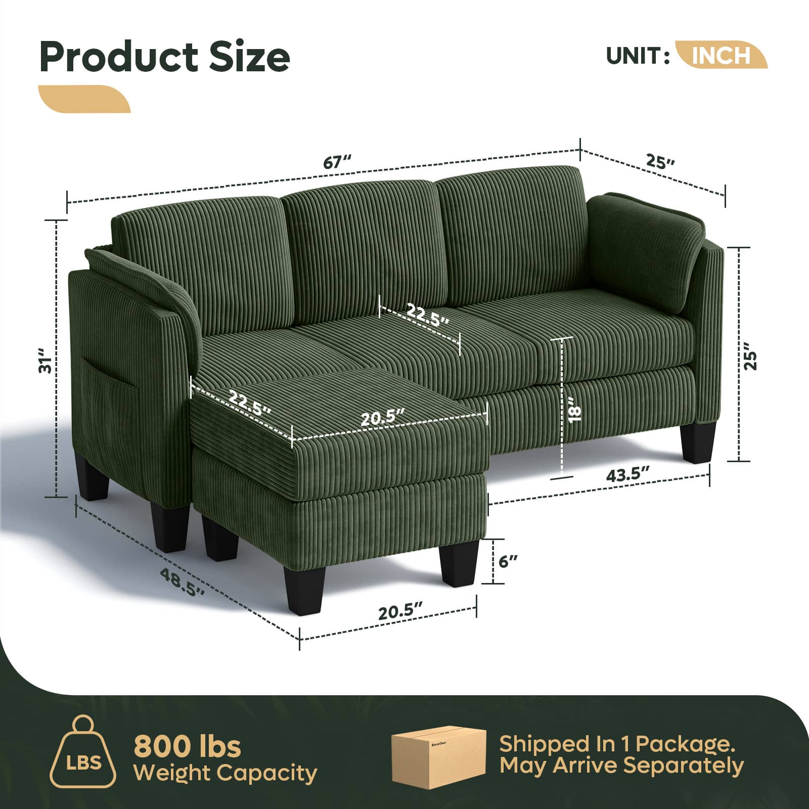 Bestier LOW-L515217A-GRE Sofas-Loveseats - View #4