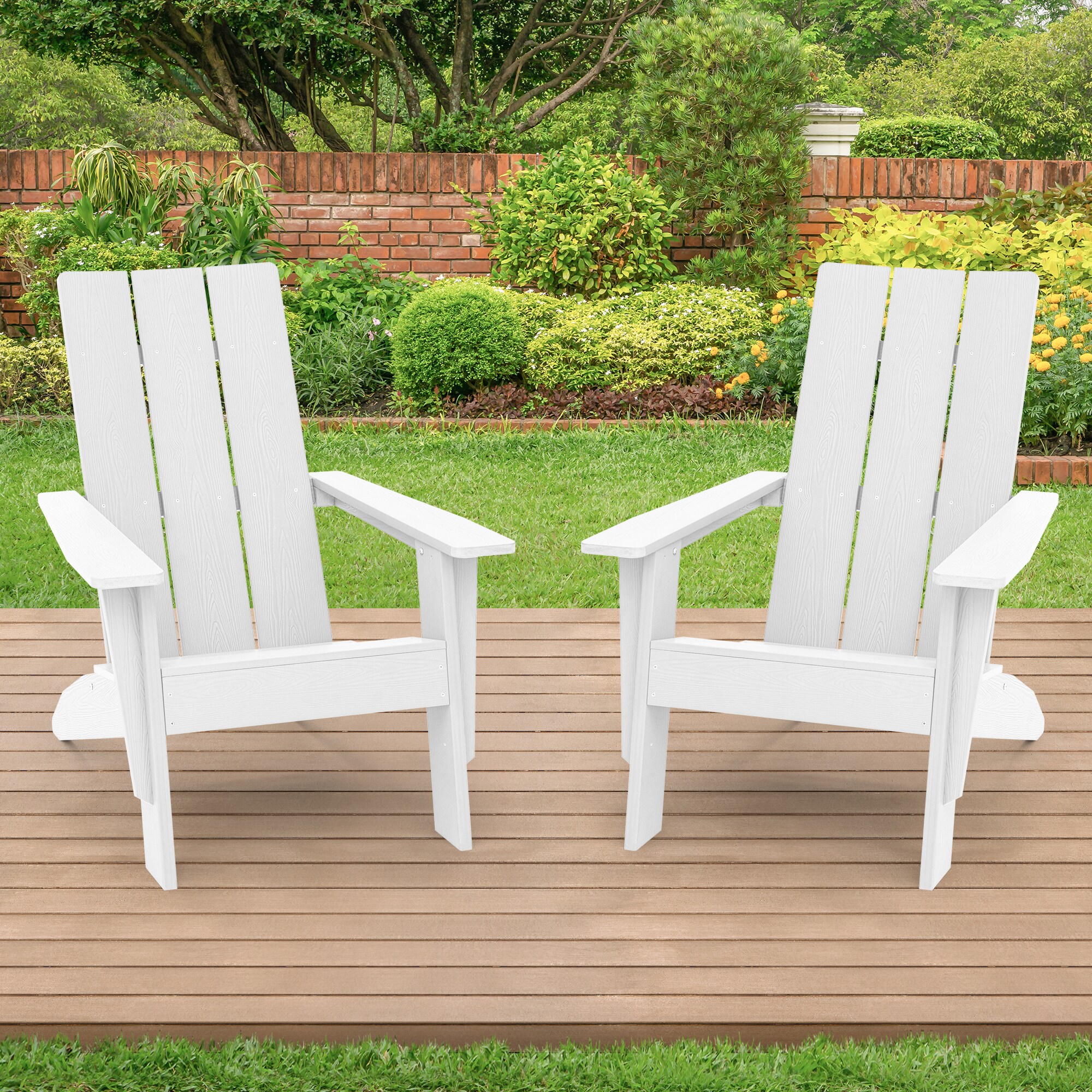 ACEGOSES Adirondack Chair Set of 2 White Hdpe Frame Stationary