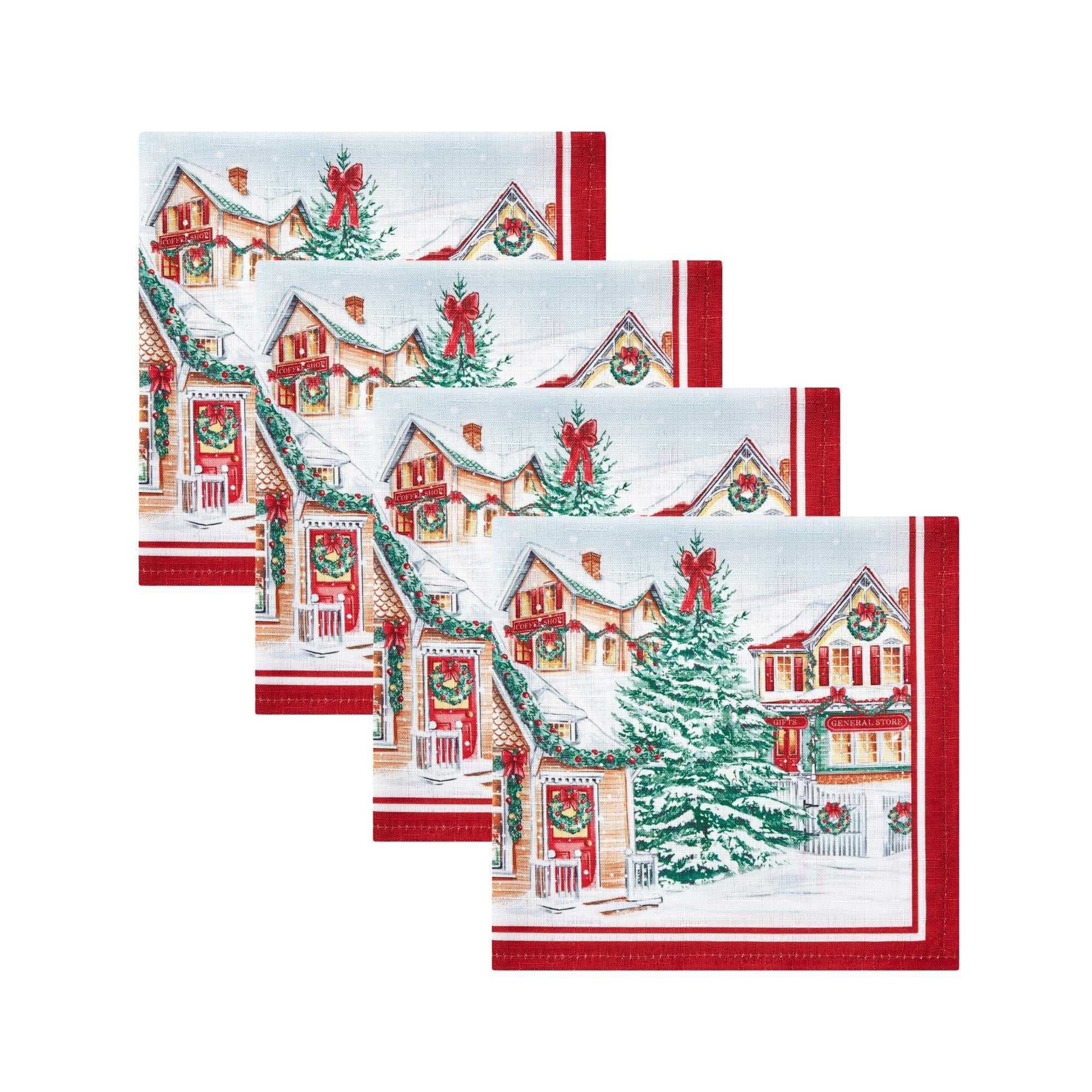 Elrene Home Fashions 194590055080 Storybook Christmas Village Holiday 4 -Pack Multicolor Polyester Square Napkin(s)