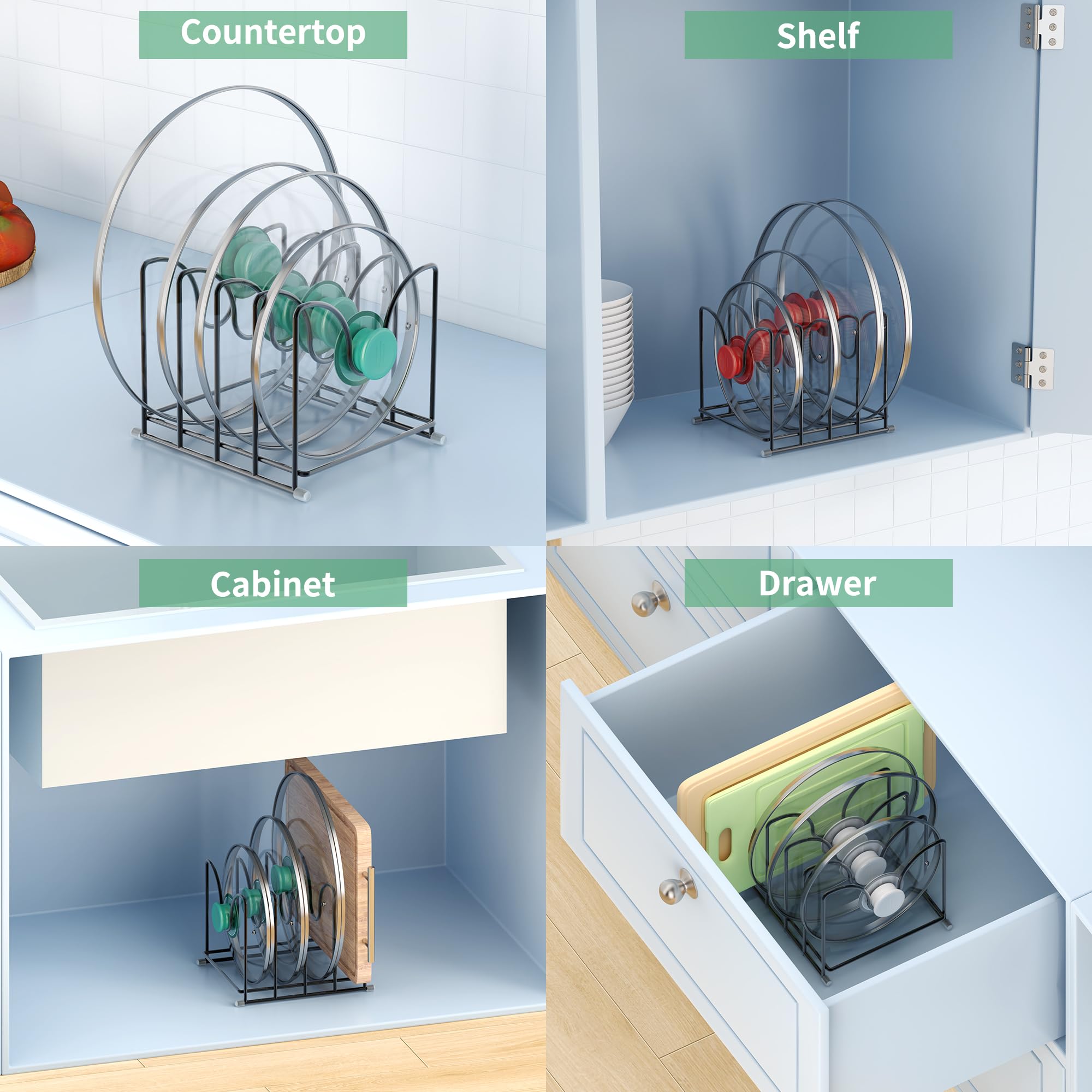 DHMHD Pot Lid Organizer Rack 1.6in Wide Cutting Board Holder with 4 ...