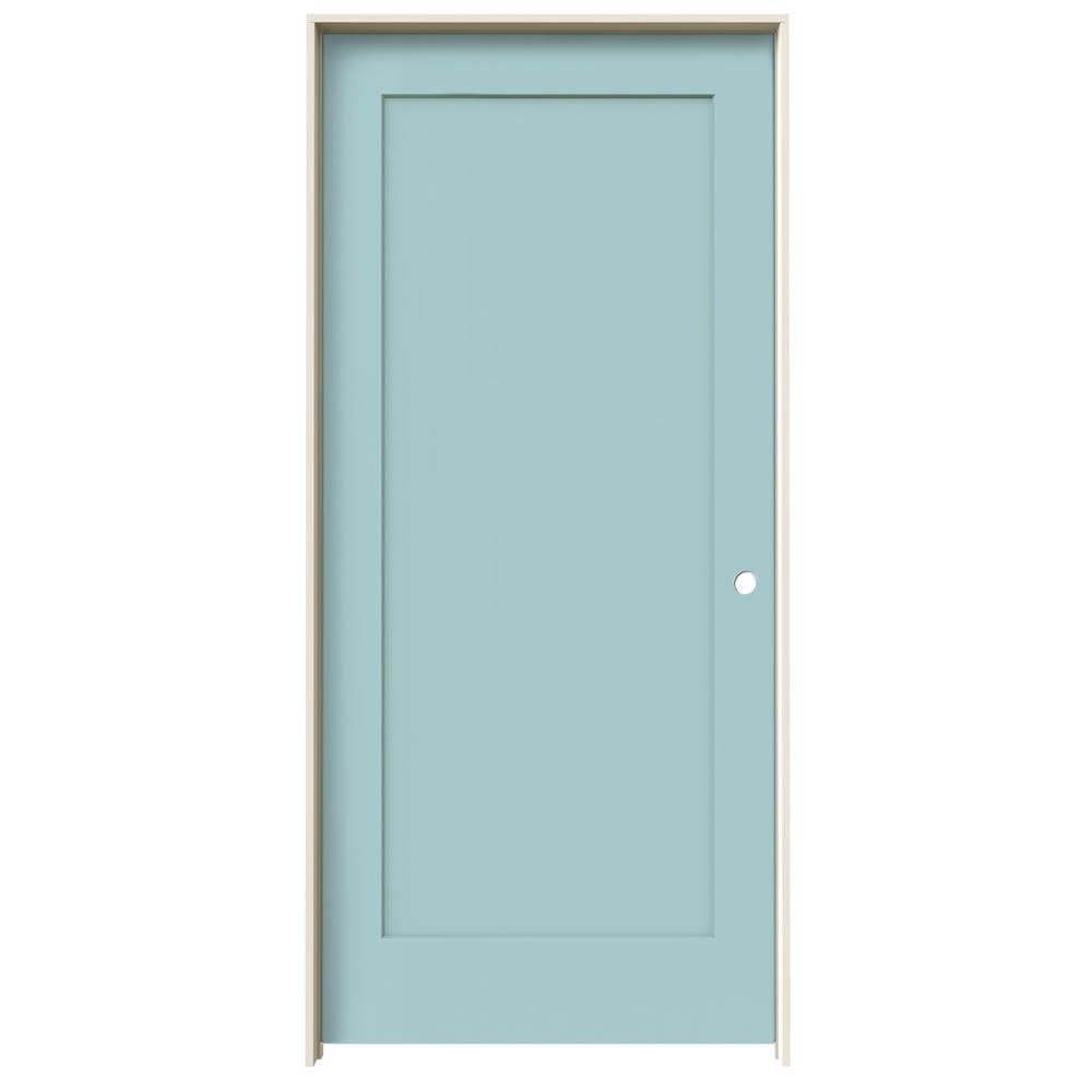 JELD-WEN LOWOLJW191200174 36-in x 80-in Caribbean Blue Hollow Core 1-panel Square Left Hand Smooth Prefinished Molded Composite Flat Jamb Single Prehung Interior Door