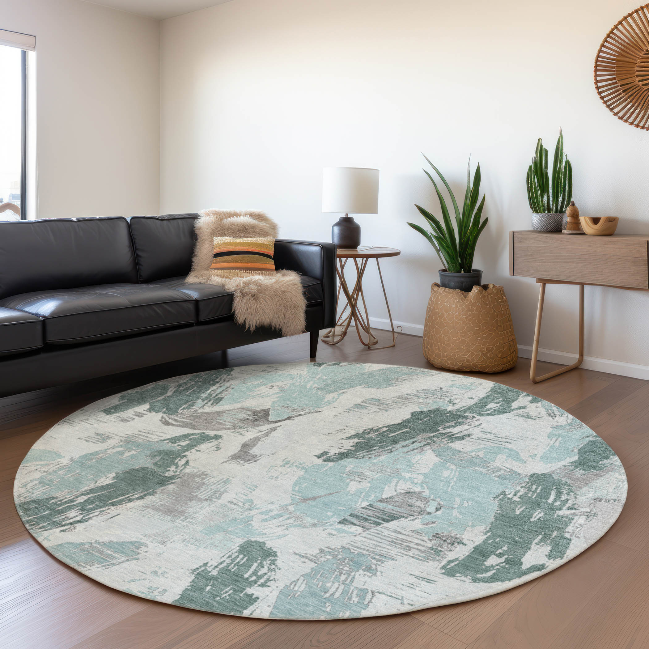 Addison Rugs ACN1601TE8RO Chantille ACN1601TE 8 x 8 (ft) Polyester Teal Round Indoor/Outdoor Geometric Machine washable Area rug