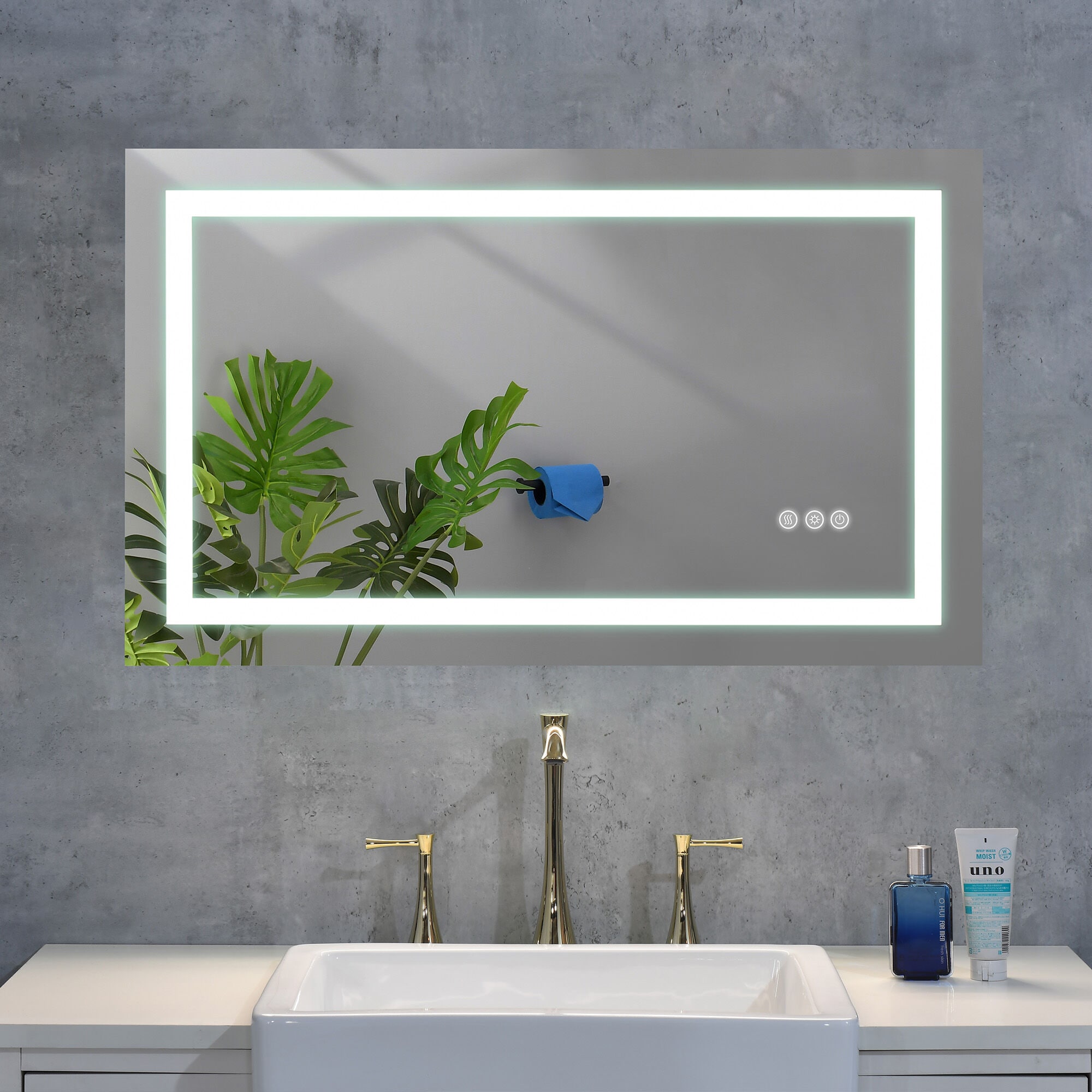 ToolCat BZ-2-109-JYG 36-in x 24-in Polished Frameless Rectangle Dimmable LED Lighted Fog Free Tilting Bathroom Vanity Mirror ( Silver )