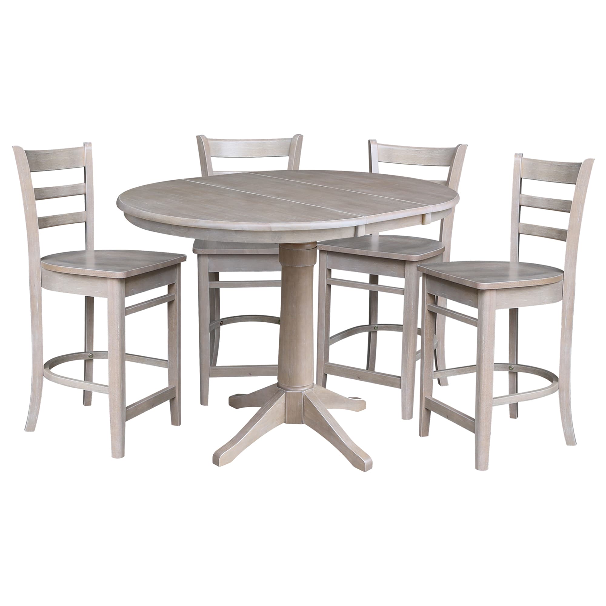 International Concepts K09-36RXT-27-S6172-4 Washed Gray Taupe Traditional Dining Room Set with Round Table ( Seats 4 )