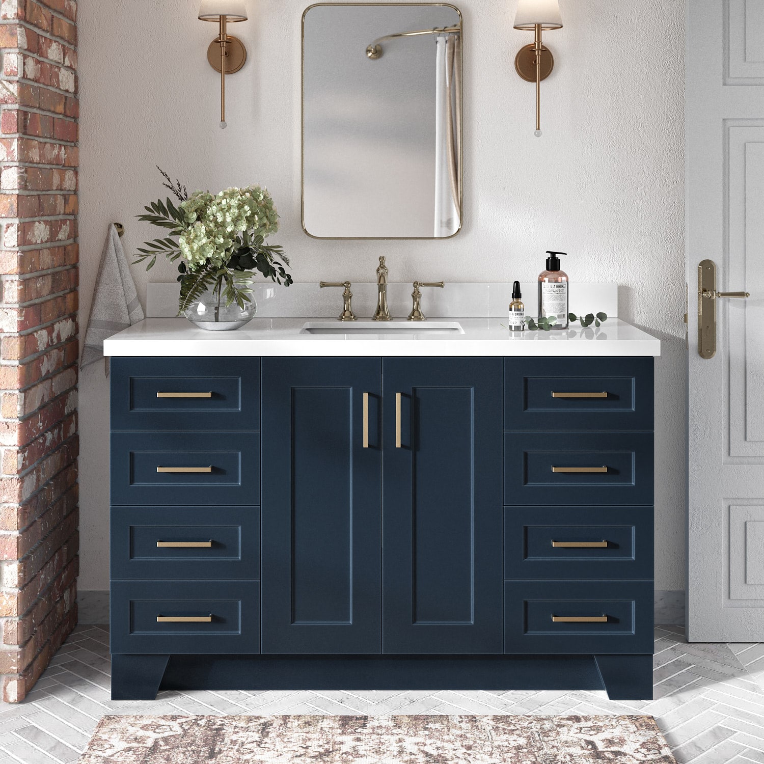 ARIEL Q055SWQRVOMNB Taylor 55-in Midnight Blue Undermount Single sink Bathroom Vanity with Pure White Quartz Quartz Top