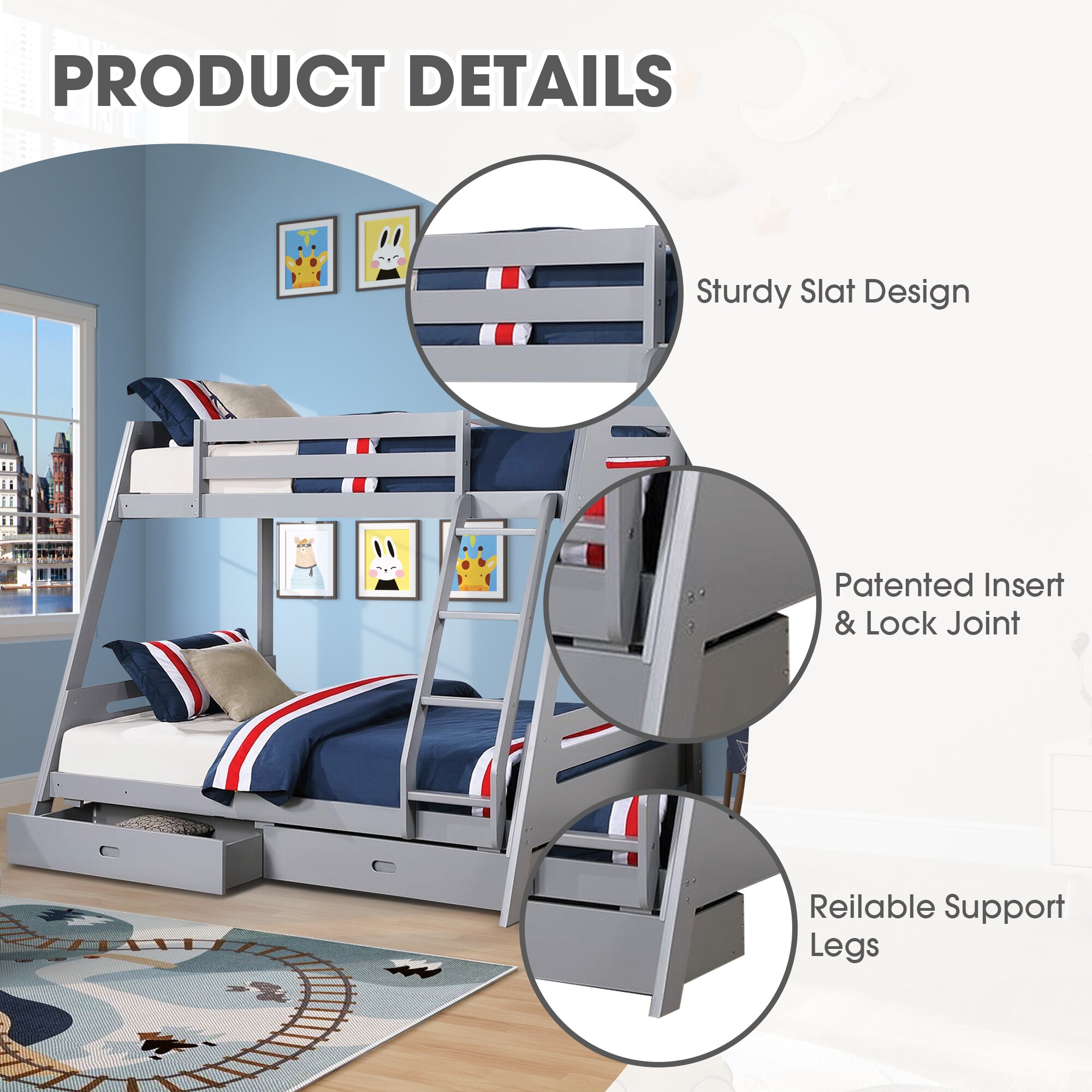IHOMEadore MDFM-BK003GY Bunk-Beds - View #3