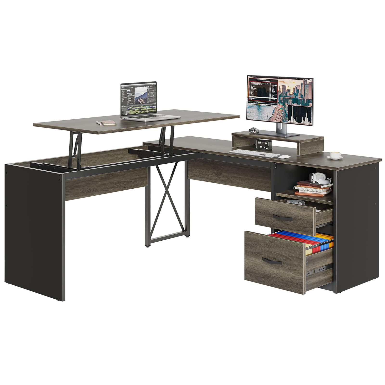 Bestier LOW-H100914E-RGOD 55.71-in W 2-Drawer Gray Computer Desk