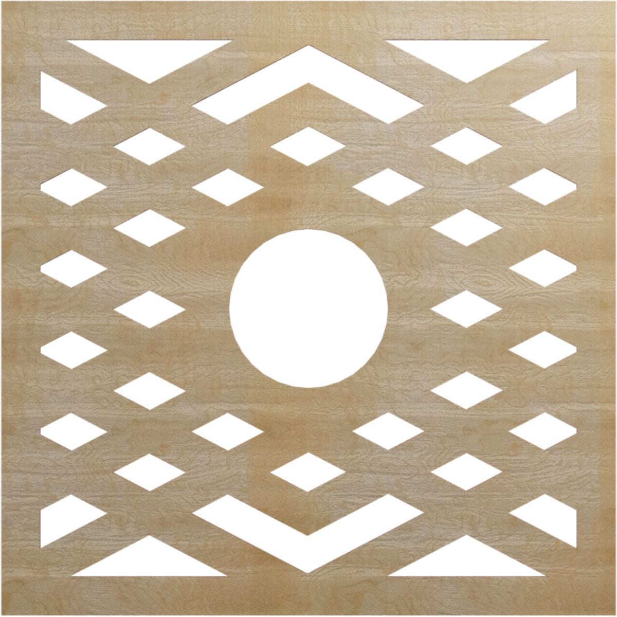 Ekena Millwork CMWP38X38X0375CHHI Chevron Fretwork Pierced 38-in W x 38-in L Architectural Hickory Wood Whole Ceiling Medallion