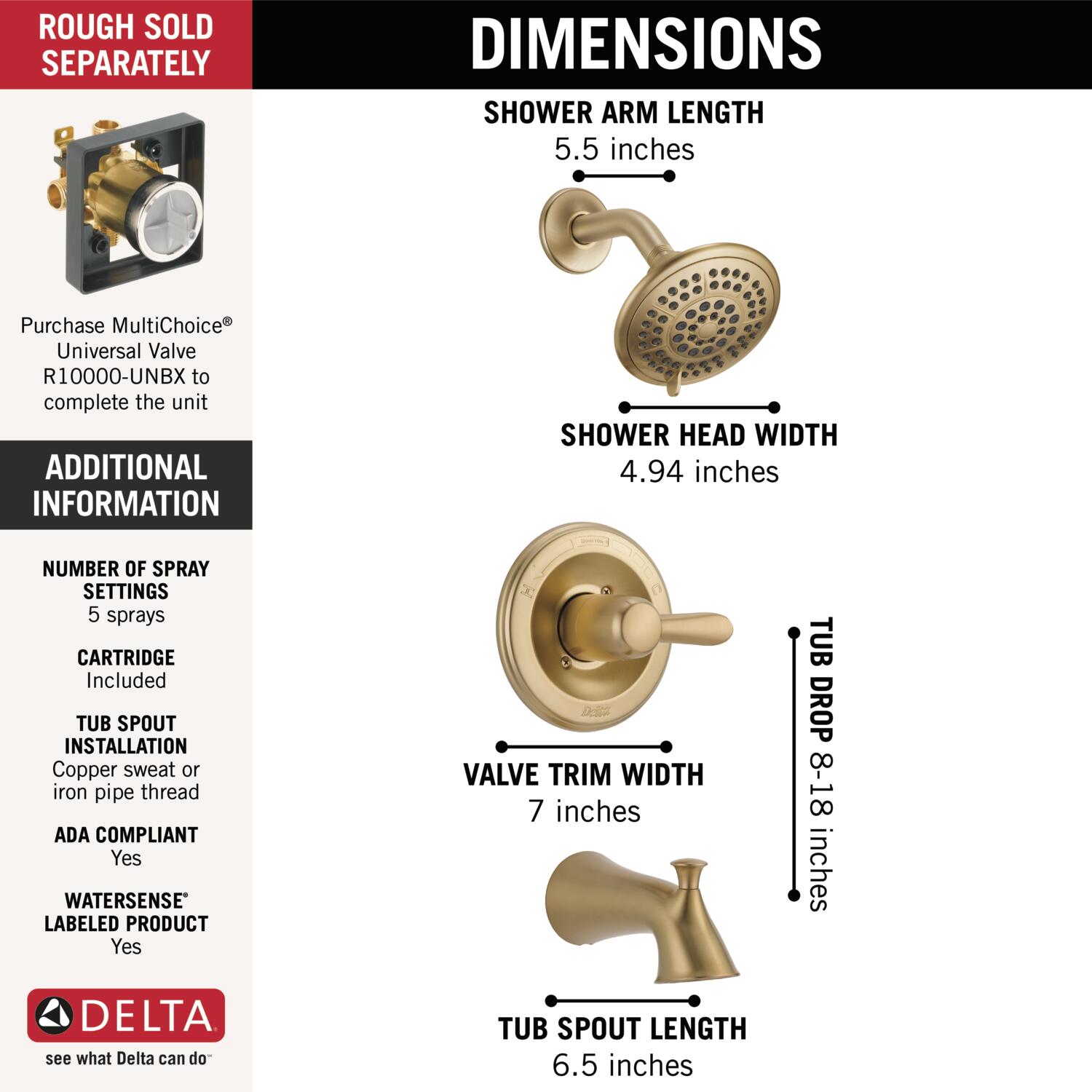 Delta T14438-CZ Tub-Shower-Faucets - View #3