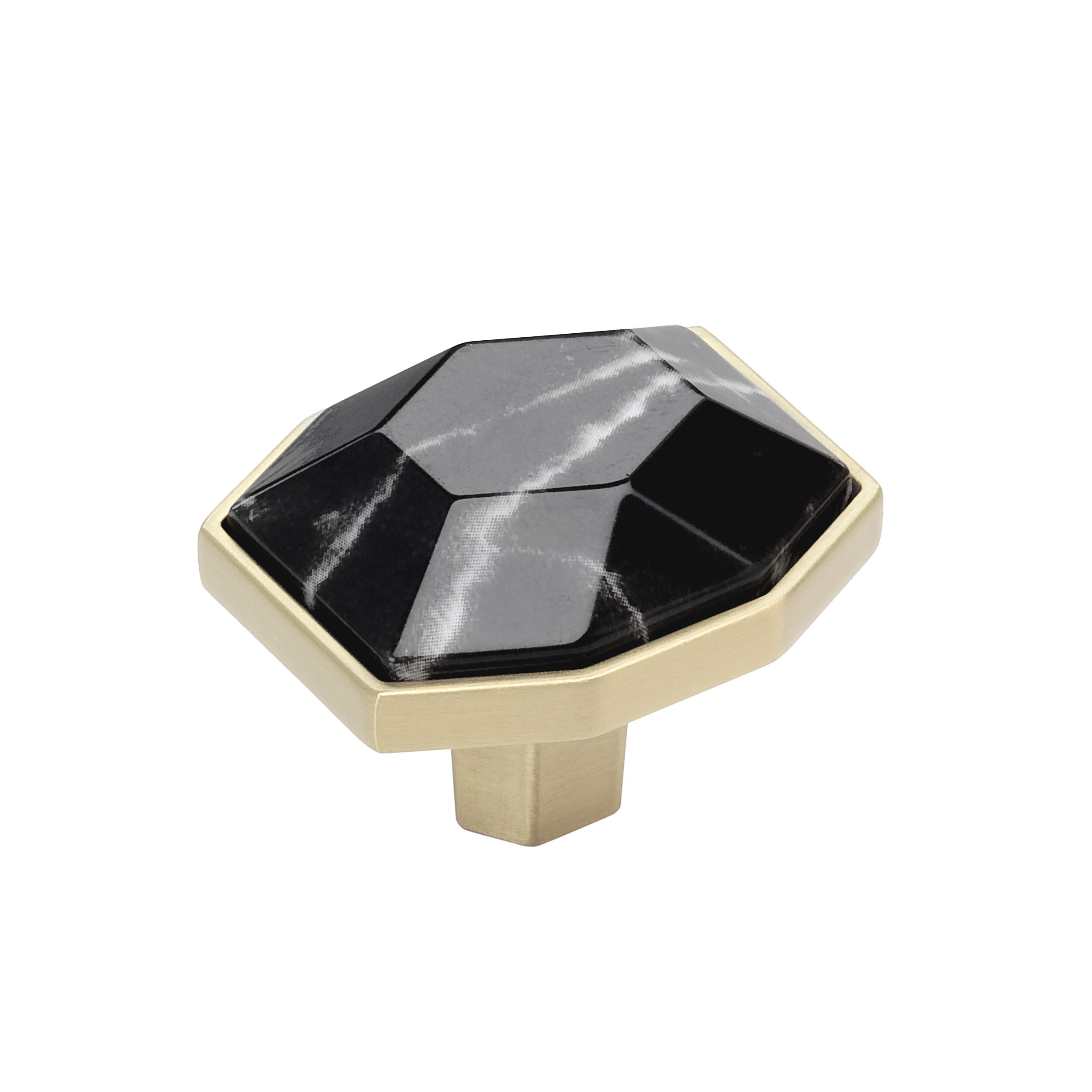 Amerock BP36638MBKBBZ Carrione 1-5/8-in Marble Black/Golden Champagne Geometric Contemporary Cabinet Knob