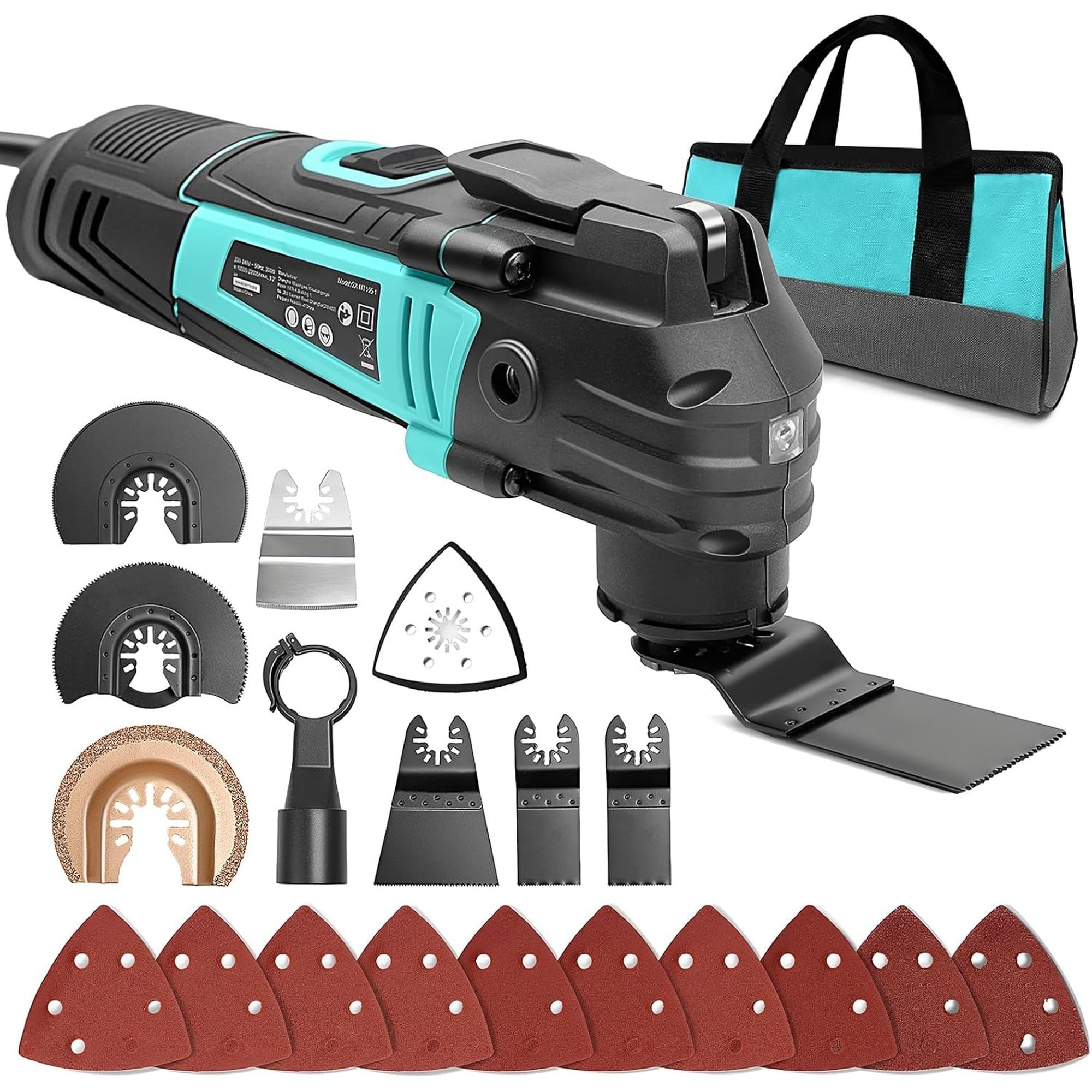 Angel Sar 2.5 Amp Oscillating Multi Tool Kit with Quick Change 6 Speed 3.2 Deg Angle 17 Accessories for Cutting Sanding Scraping