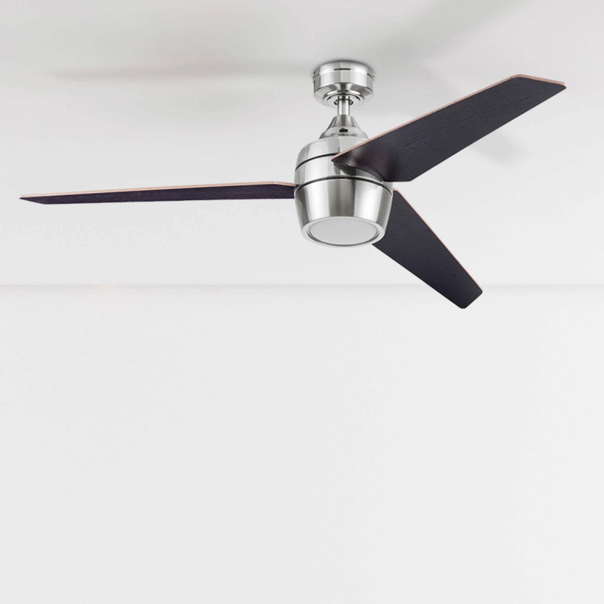 Honeywell 51923-26 Eamon 52-in Nickel with Chocolate Maple/Northern Ebony Blades Ceiling Fan With Light and Remote ( 3 -Blade )