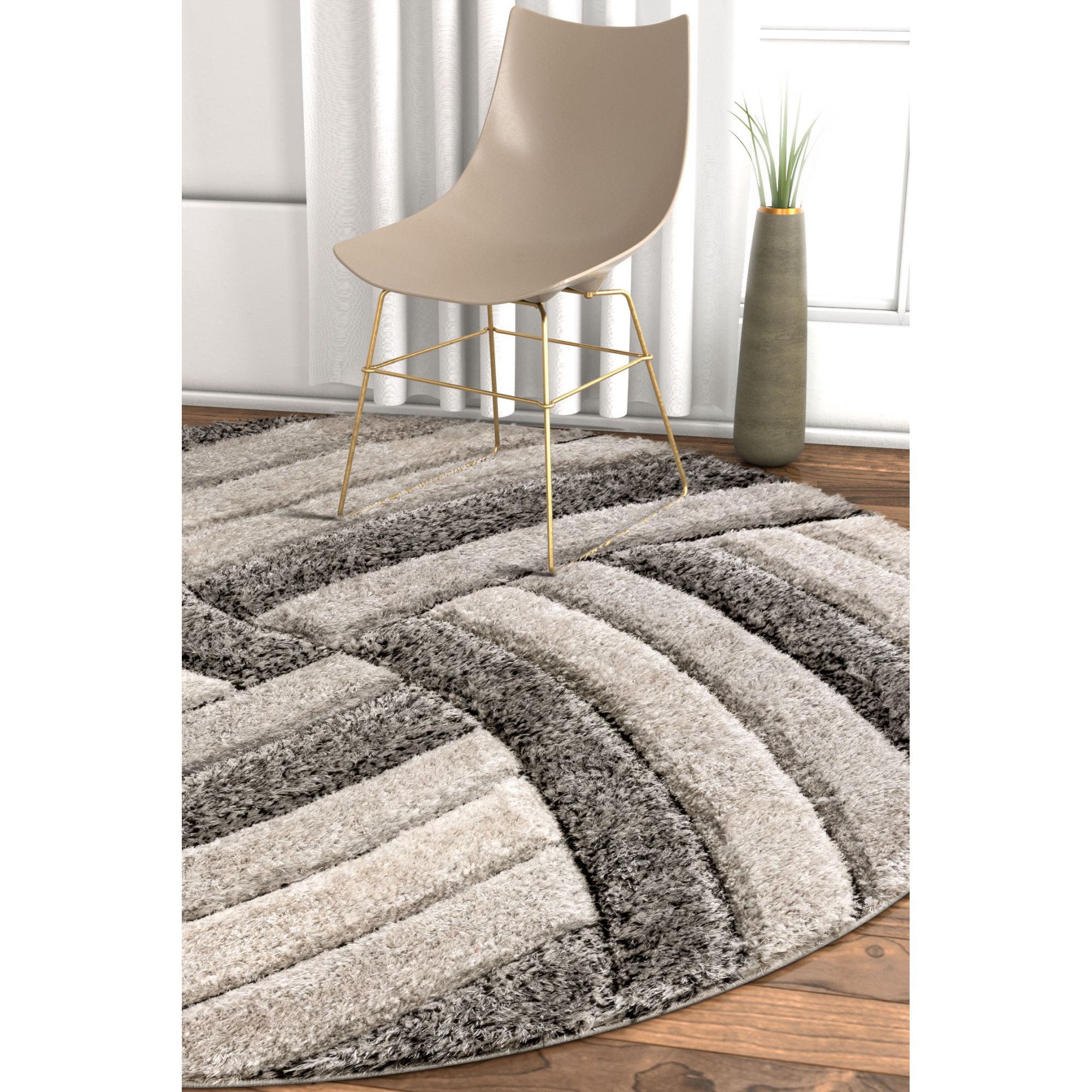 Well Woven SF-08-0 San Francisco 5 x 5 (ft) Loomed Polyester Grey Round Indoor Abstract Mid-Century Modern Area rug