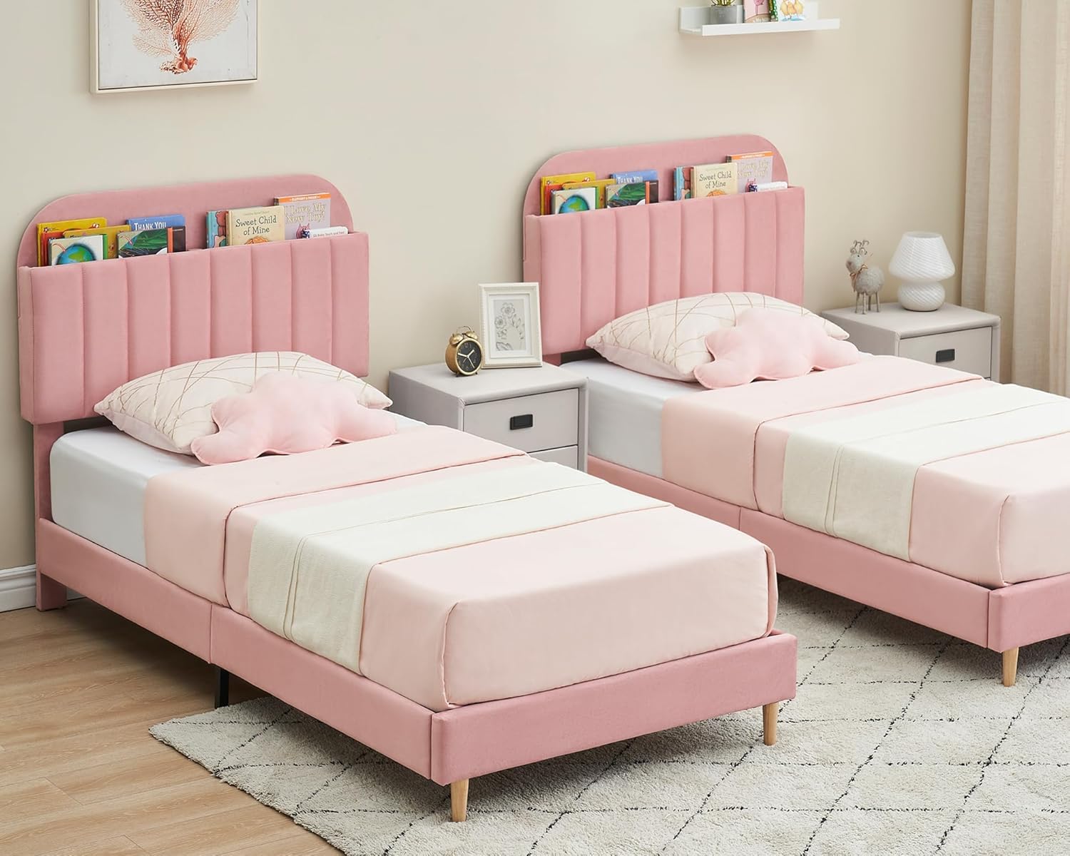 Garvee Twin XL Size Bed Frames with Upholstered Storage Headboard ...