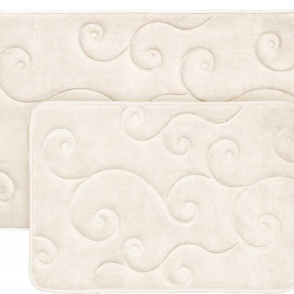 TRDMR59836 2 Piece Memory Foam Bath Mat Set by Coral Fleece Embossed Pattern- Ivory