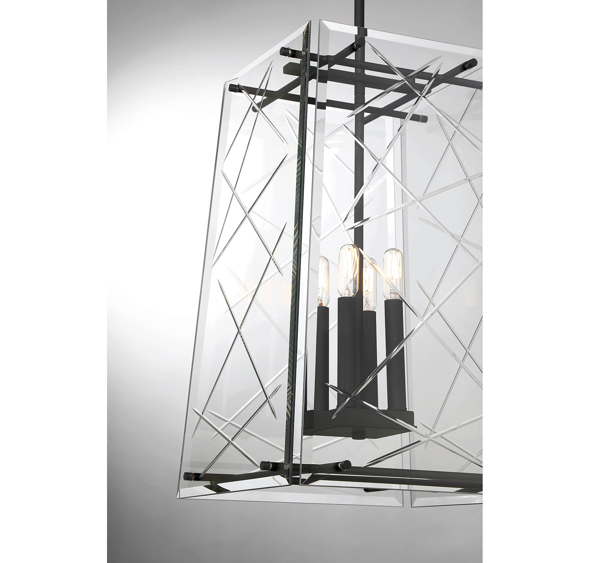 Kole Matte Black and Glass 4-Light Pendant