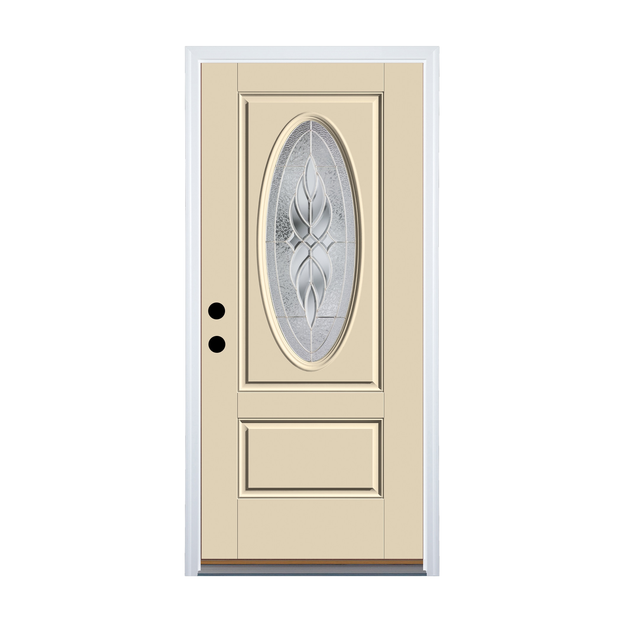 Therma-Tru TTB638848 Varissa Entry Door 36-in x 80-in x 4-9/16-in Fiberglass Oval lite Right-hand inswing Mahogany Stained Prehung Front Door with Brickmould Insulating core