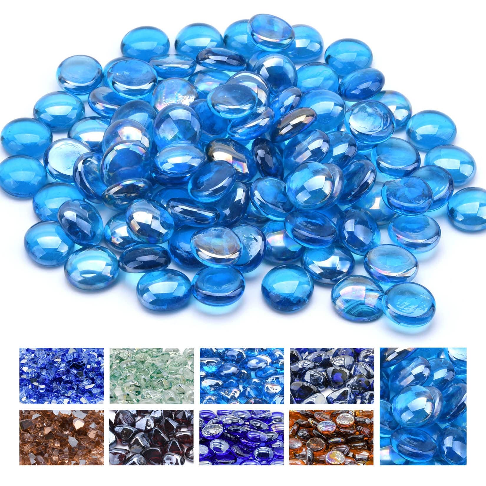 Lukvuzo -  Caribbean Blue Fire Glass Beads 20 Pound Piece 34 Inch for Outdoor Fire Pit Fireplace ...