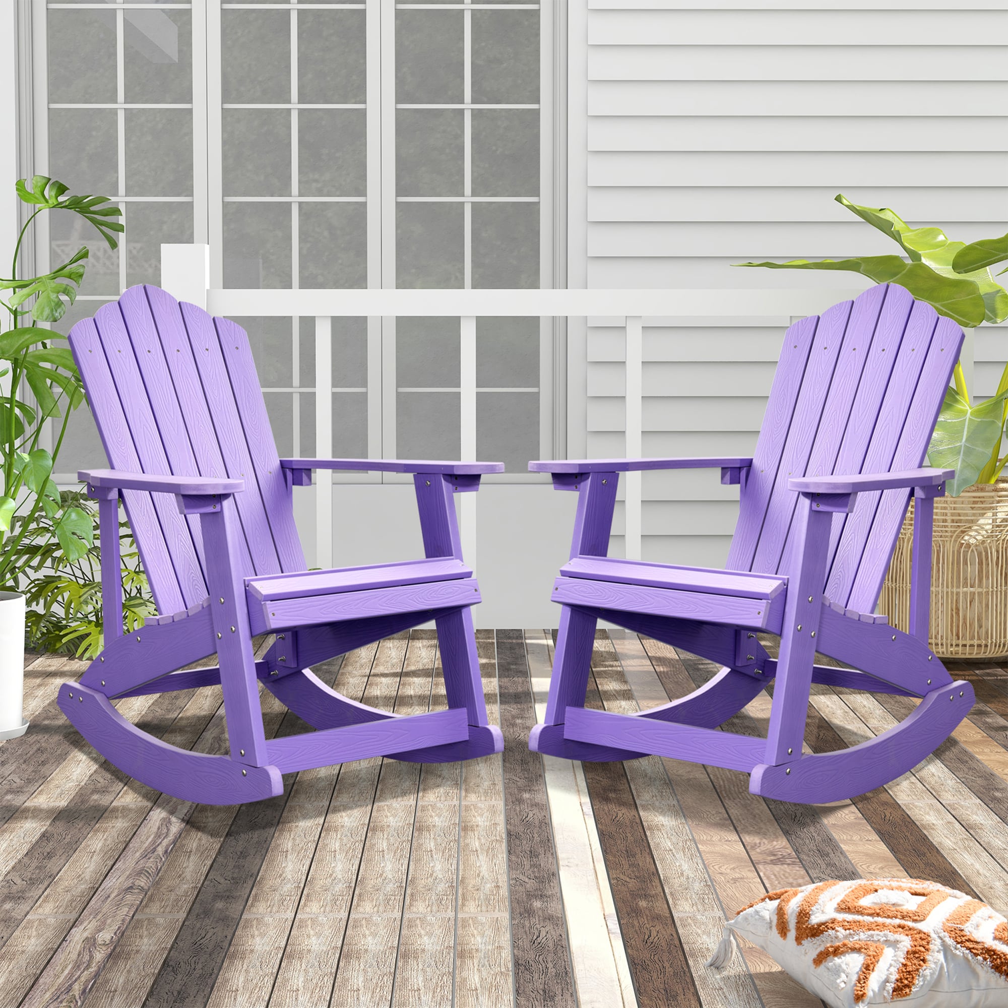 Pouuin SFRC602A Set of 2 Green Plastic Frame Adirondack Chair with Slat Seat