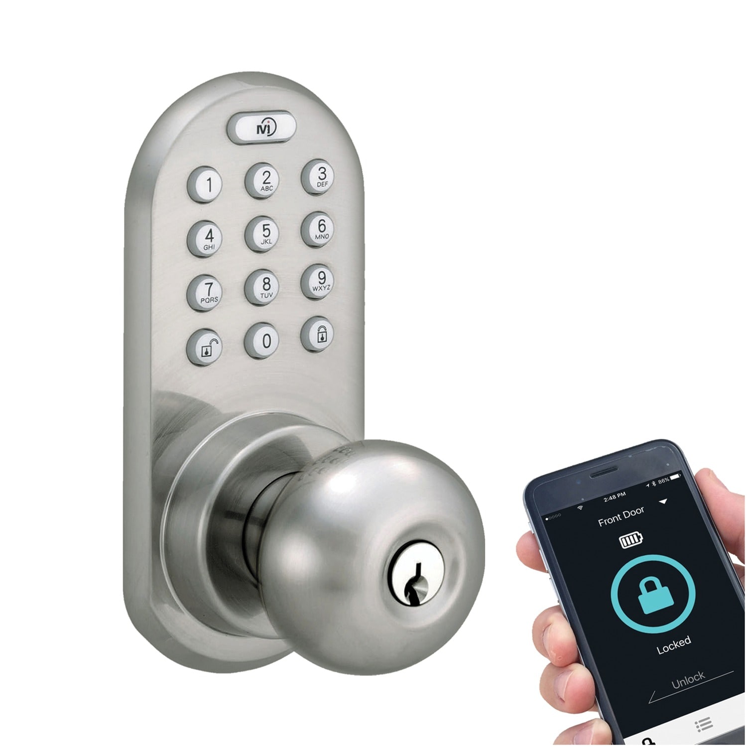 MiLocks Satin Nickel Bluetooth Enabled Single Cylinder Electronic 