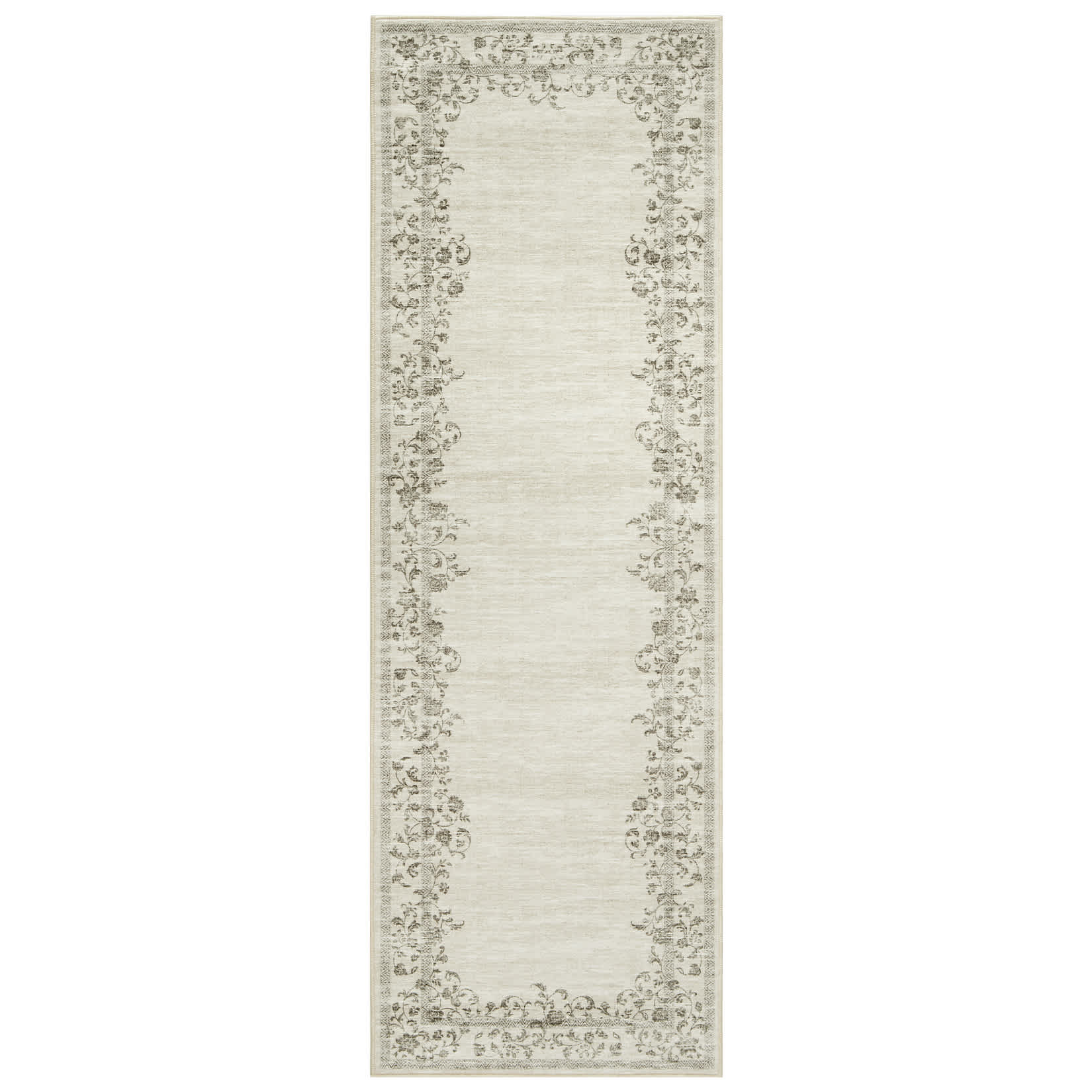 Qeetex LSN-PHK-33MCDMGT 2 x 6 ft Polyester Cashmere Imitation Beige Rectangular Hallway Bathroom Entryway Kitchen Office Foldable Flower Printed Modern Washable Area Rug