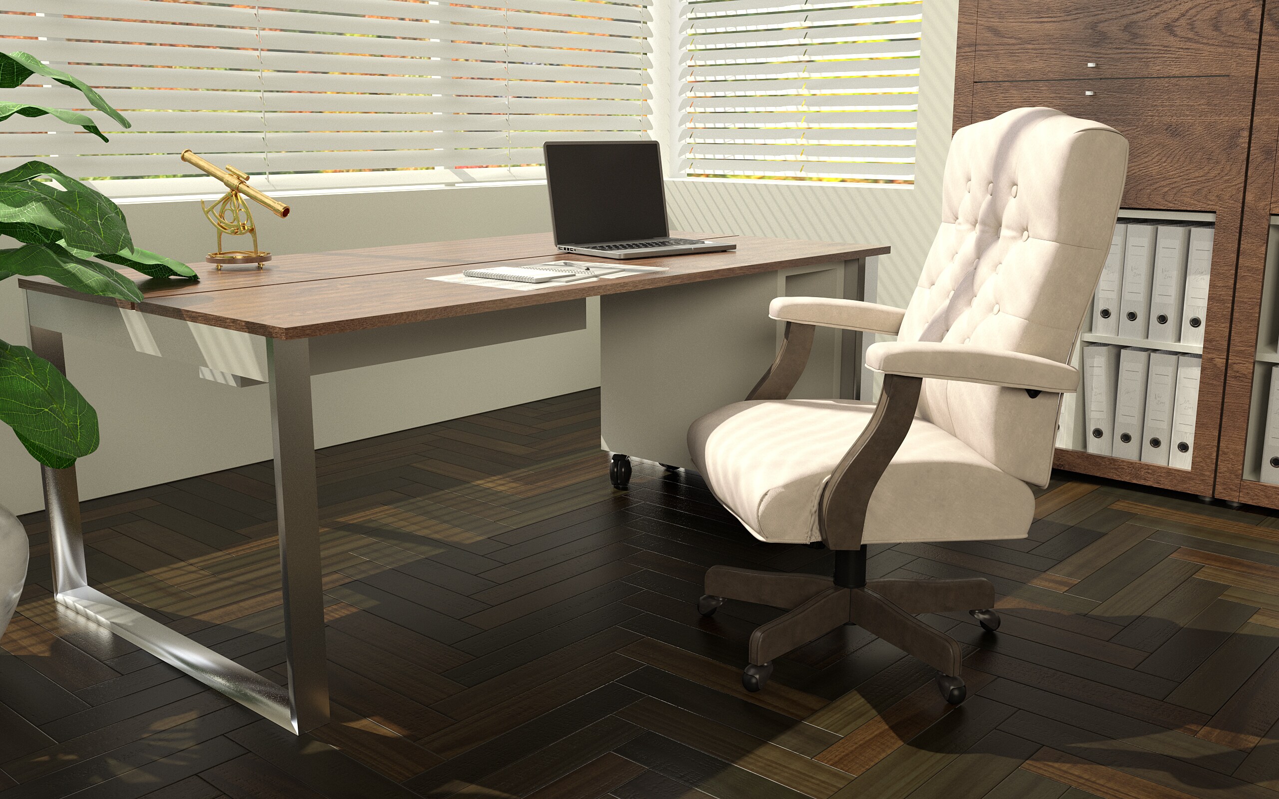 Executive High-Back Ergonomic Swivel Chair in Gray with Metal and Wood Accents