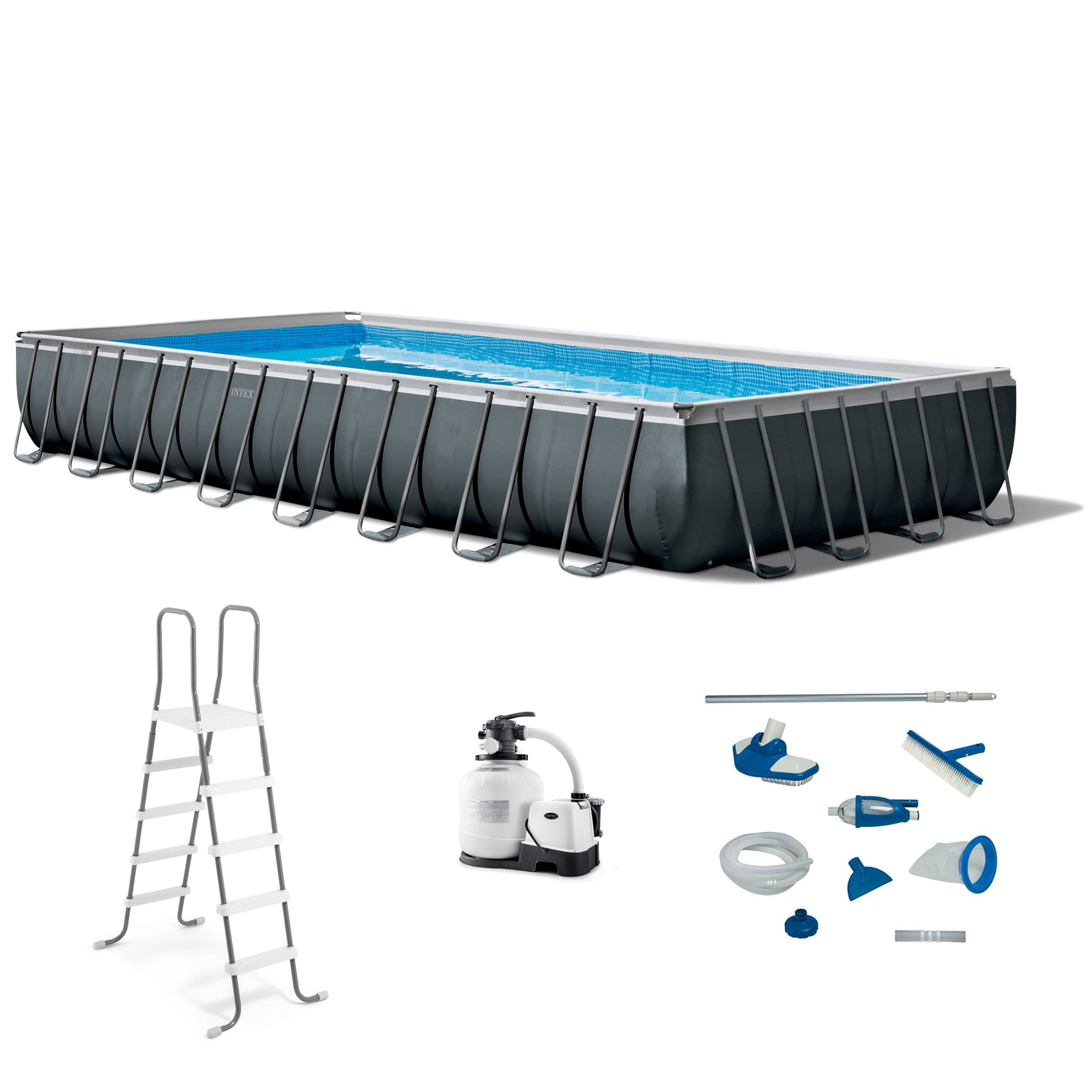 Intex 142193 32-Feet x 16-Feet x 52-Inches Metal frame Rectangle Above-Ground Pool with Filter Pump with Ground Cloth with Pool Cover