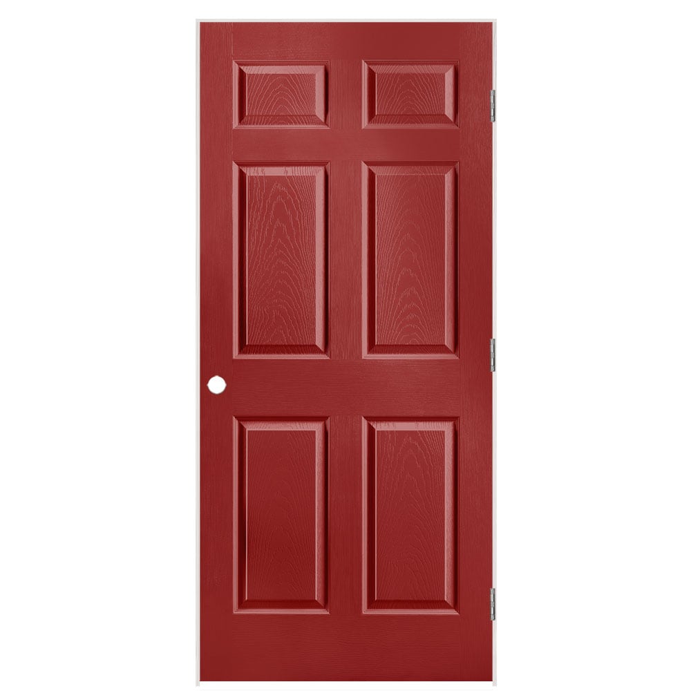 Masonite 1316986 36-in x 80-in Barn Red Solid core 6-panel Left hand Textured Prefinished Molded composite Flat Jamb Single Prehung Interior Door