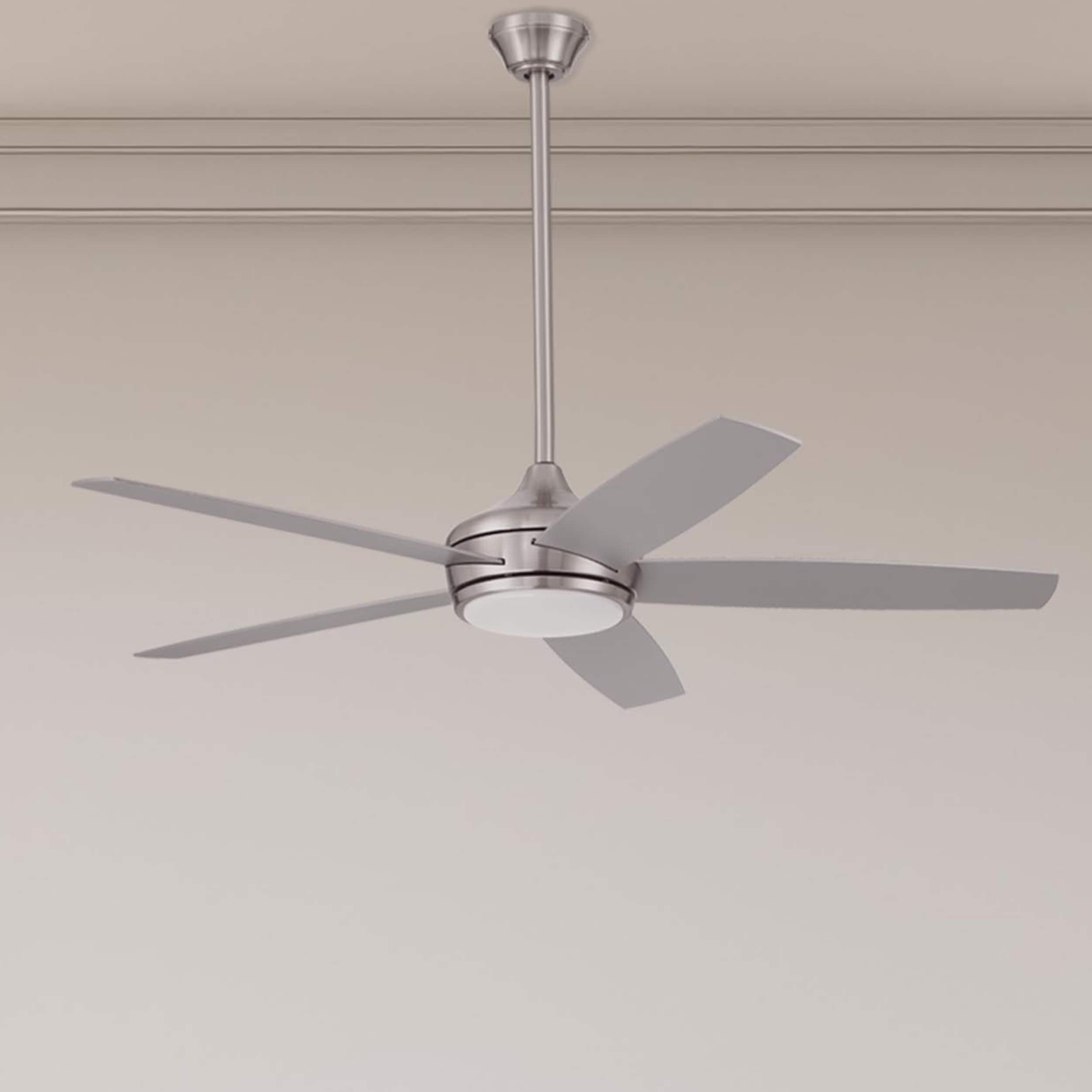 Harbor Breeze TGII52BNK5LR Beach Creek 52-in Integrated LED Downrod or Flush Mount Brushed Nickel with Oak/Walnut Blades Ceiling Fan With Light - Remote Included ( 5 -Blade )