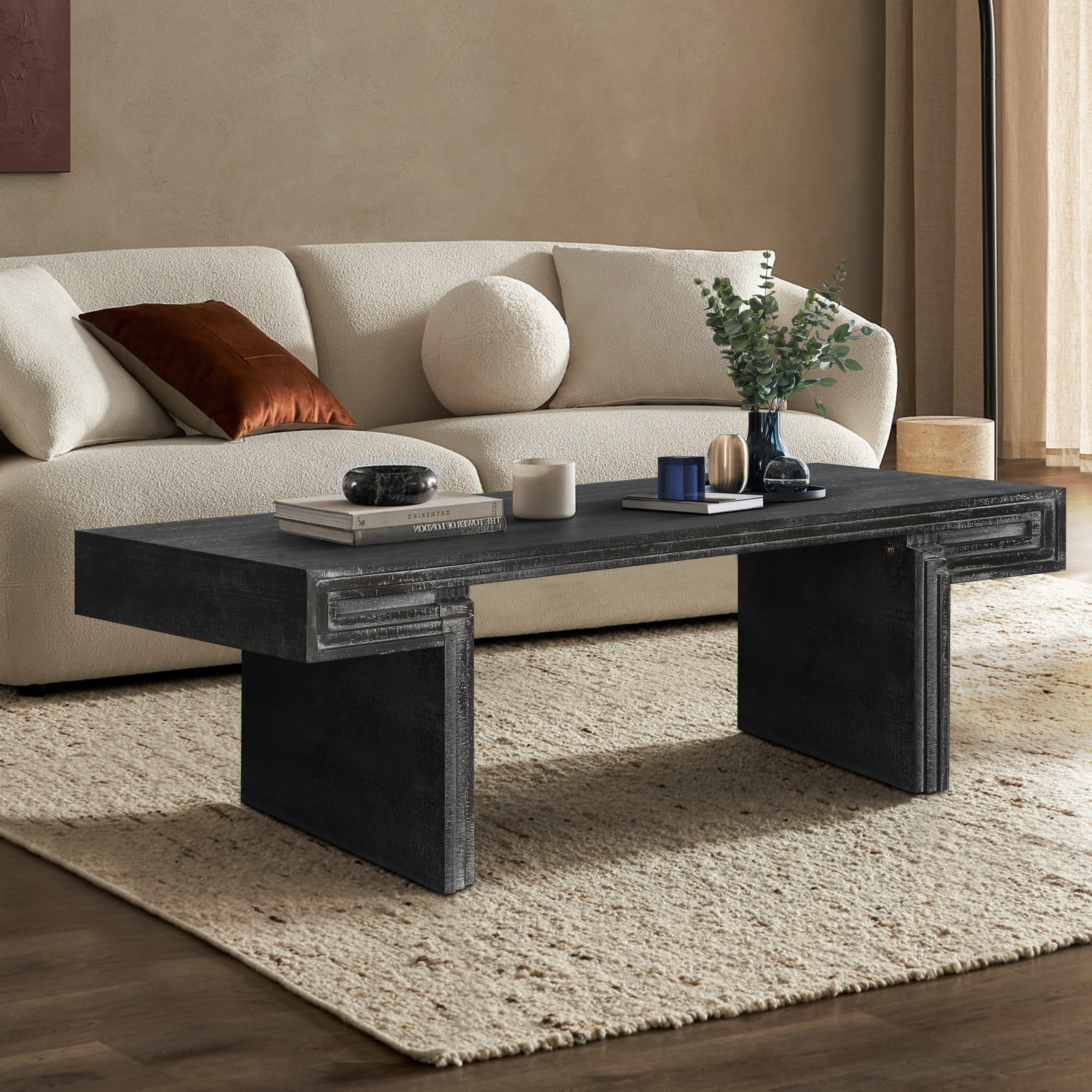 Huluwat - American Vintage Industrial Coffee Table Premium Reclaimed Wood Texture Rectangular Des...