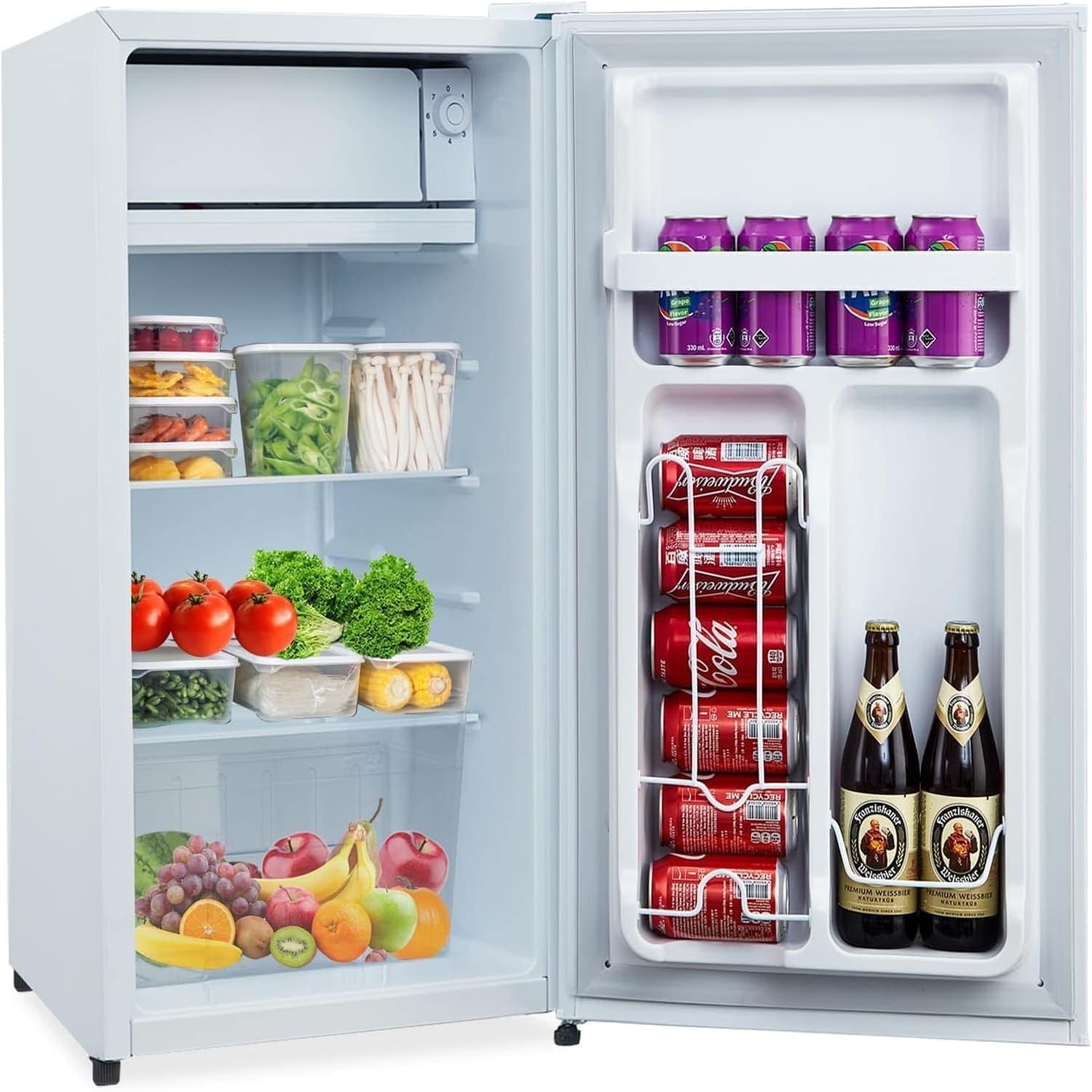 Qeetex LSHQQPHO-122B6PK1 32 Cu Ft Mini Fridge with Freezer Compact Single Door Refrigerator Adjustable Thermostat Removable Glass Shelves Energy-efficient  Low Noise White