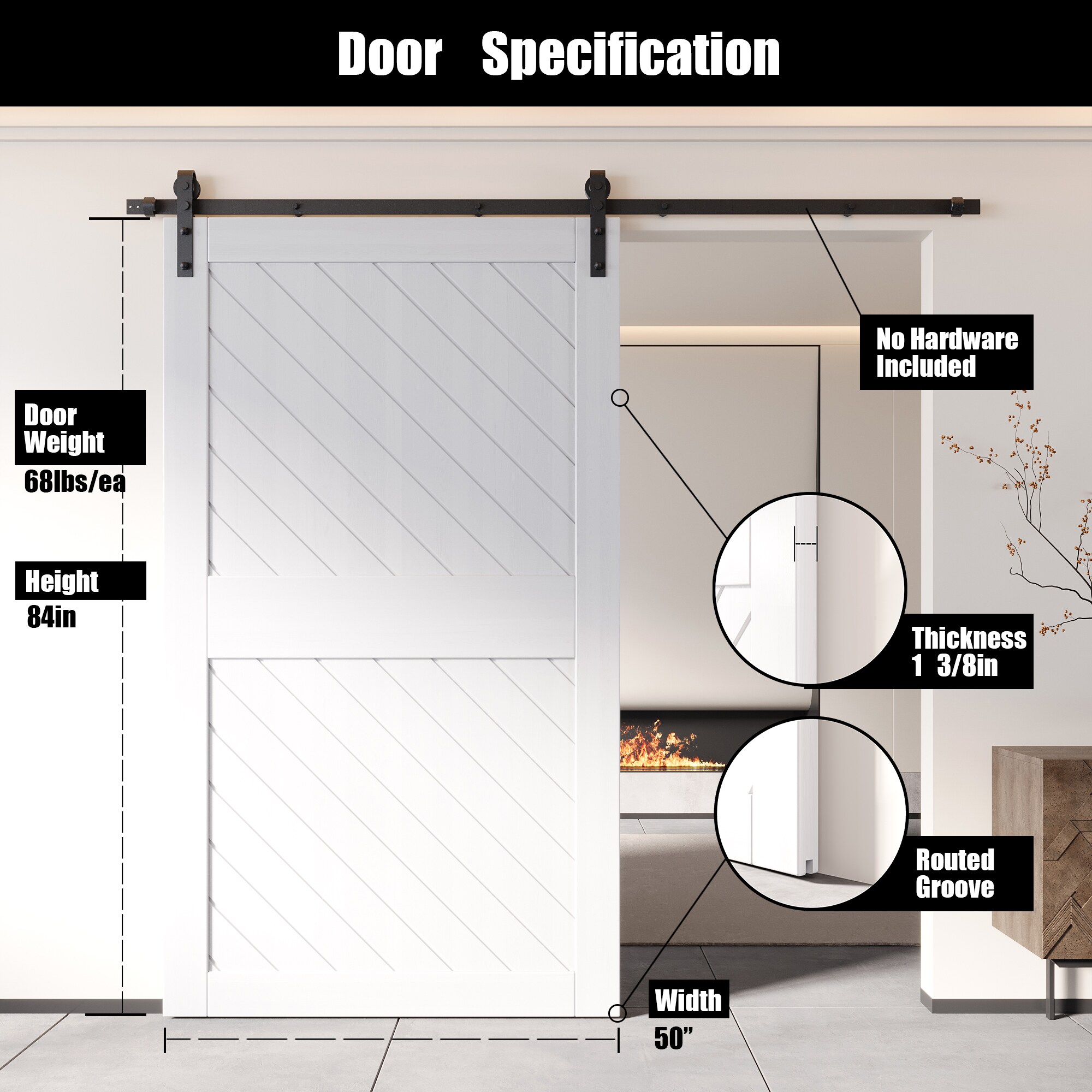 HOMACER XT2-5084-WH Barn-Doors - View #2