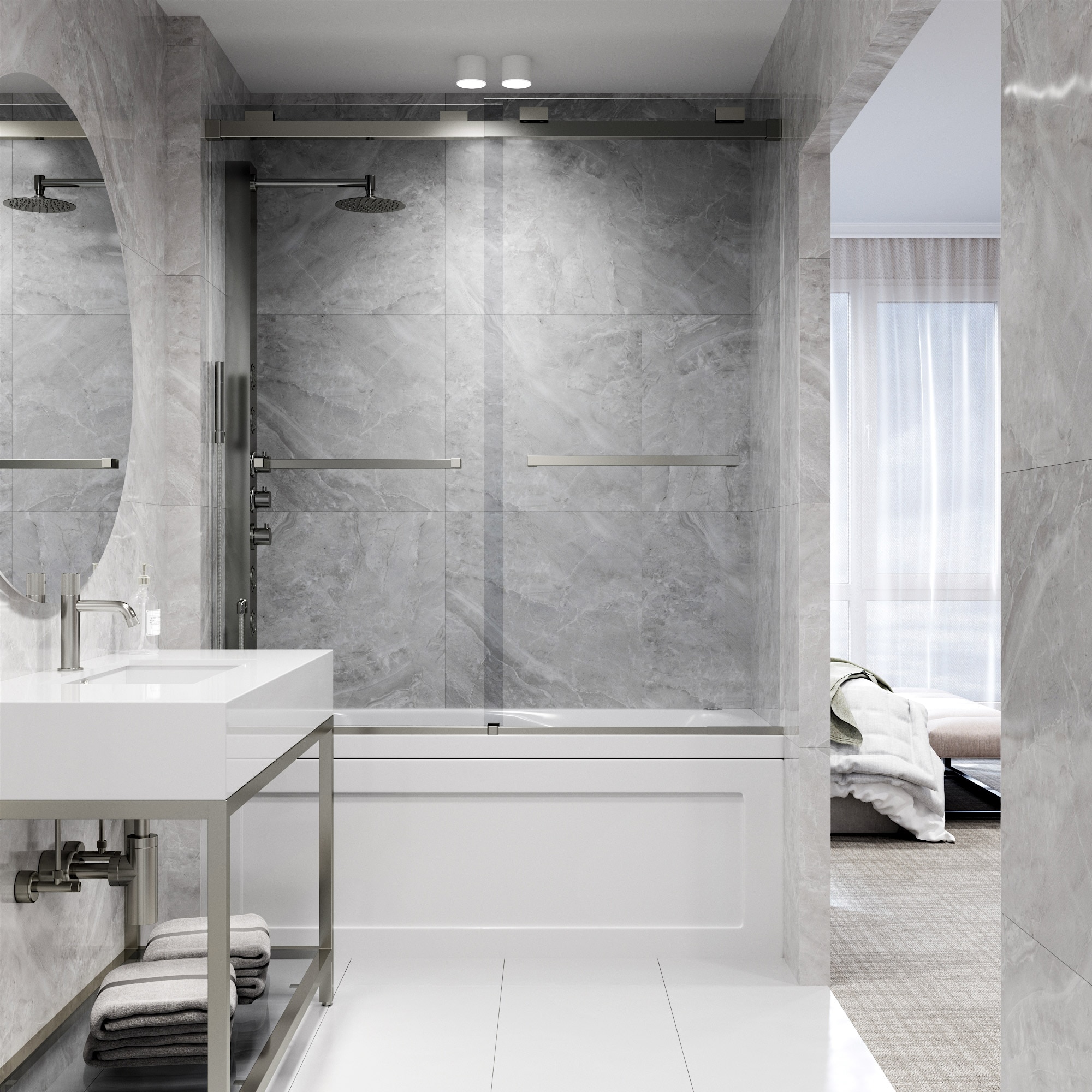 Houston 66" High x 60" Wide Frameless Sliding Tub Door in Stainless Steel