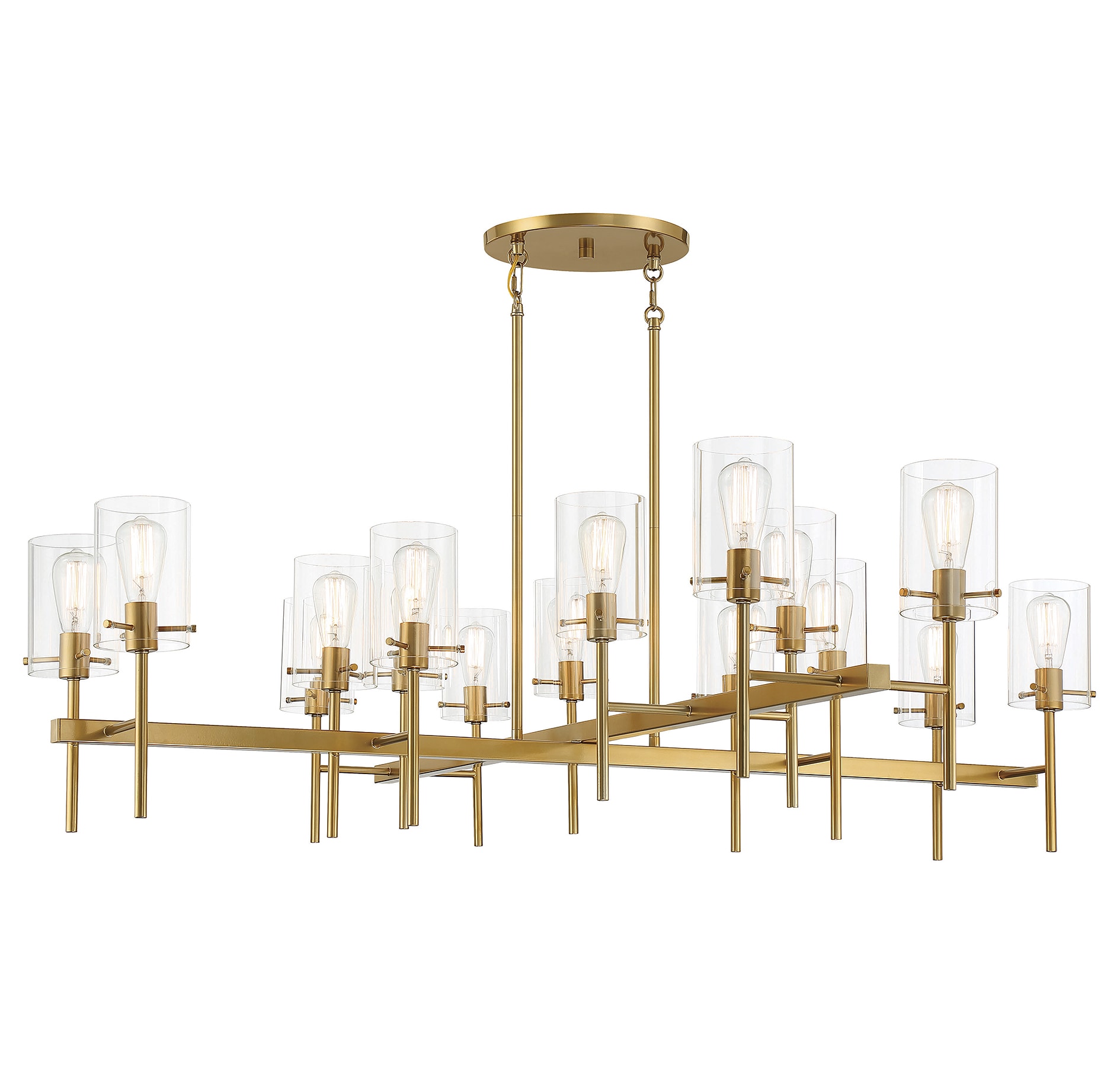 Modern Burnished Brass 16-Light Chandelier with Clear Glass Shades