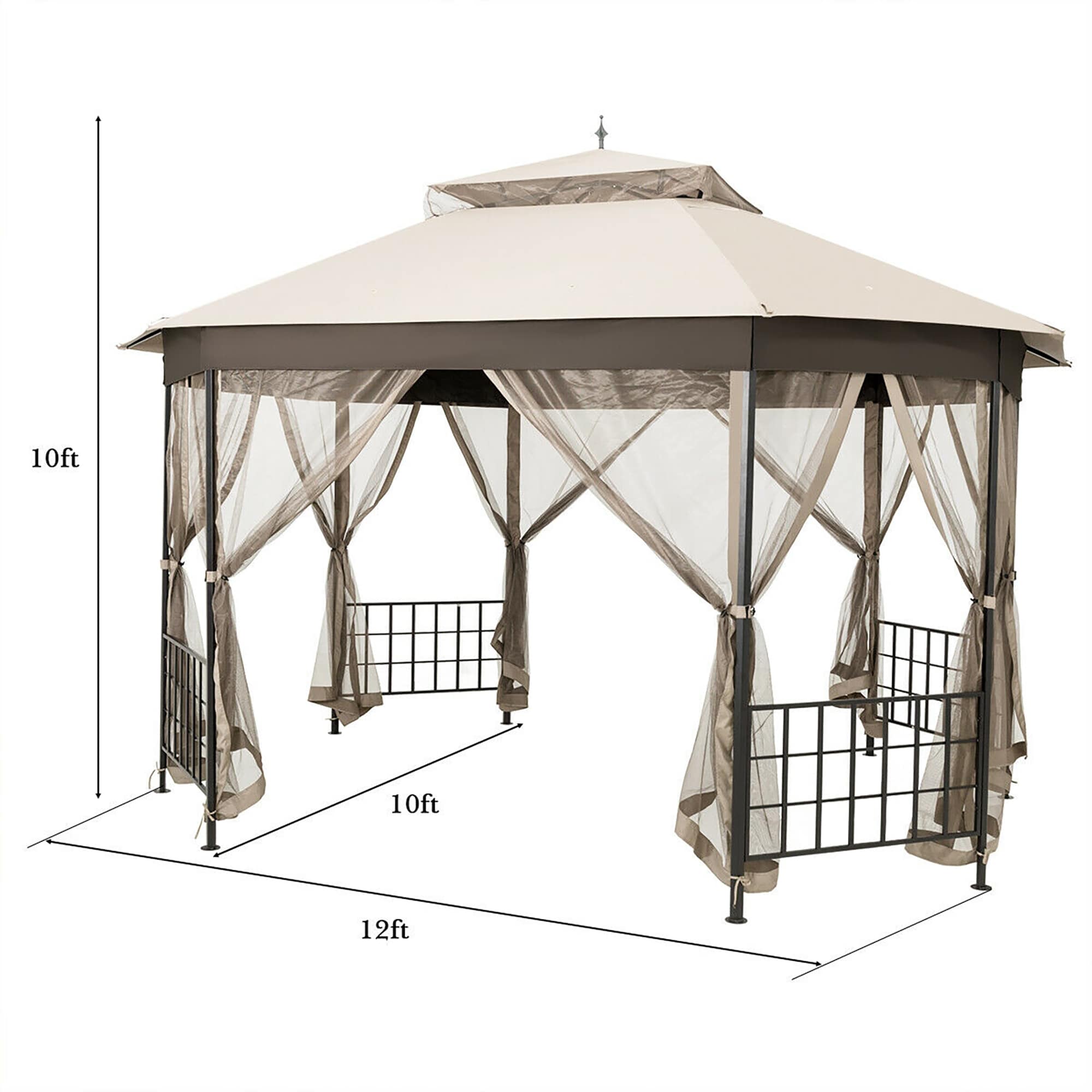 12-ft x 10-ft Beige Metal Polyester Octagonal Gazebo