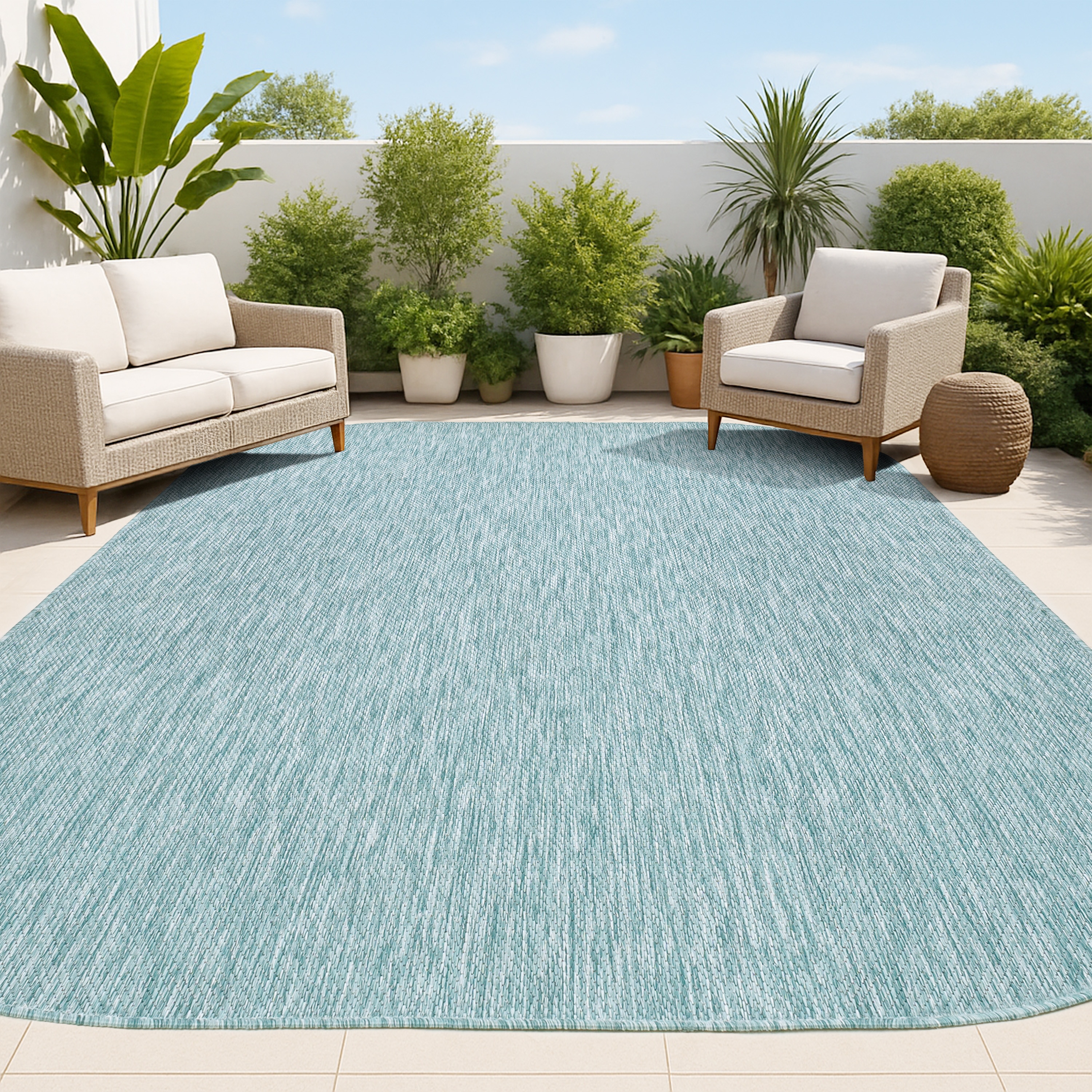 JONATHAN  Y SHP100F-4 SHAPES Miles Minimalist Radius Corner 4 x 6 (ft) Loomed Turquoise Rectangular Indoor/Outdoor Solid Coastal Pet Friendly Area rug