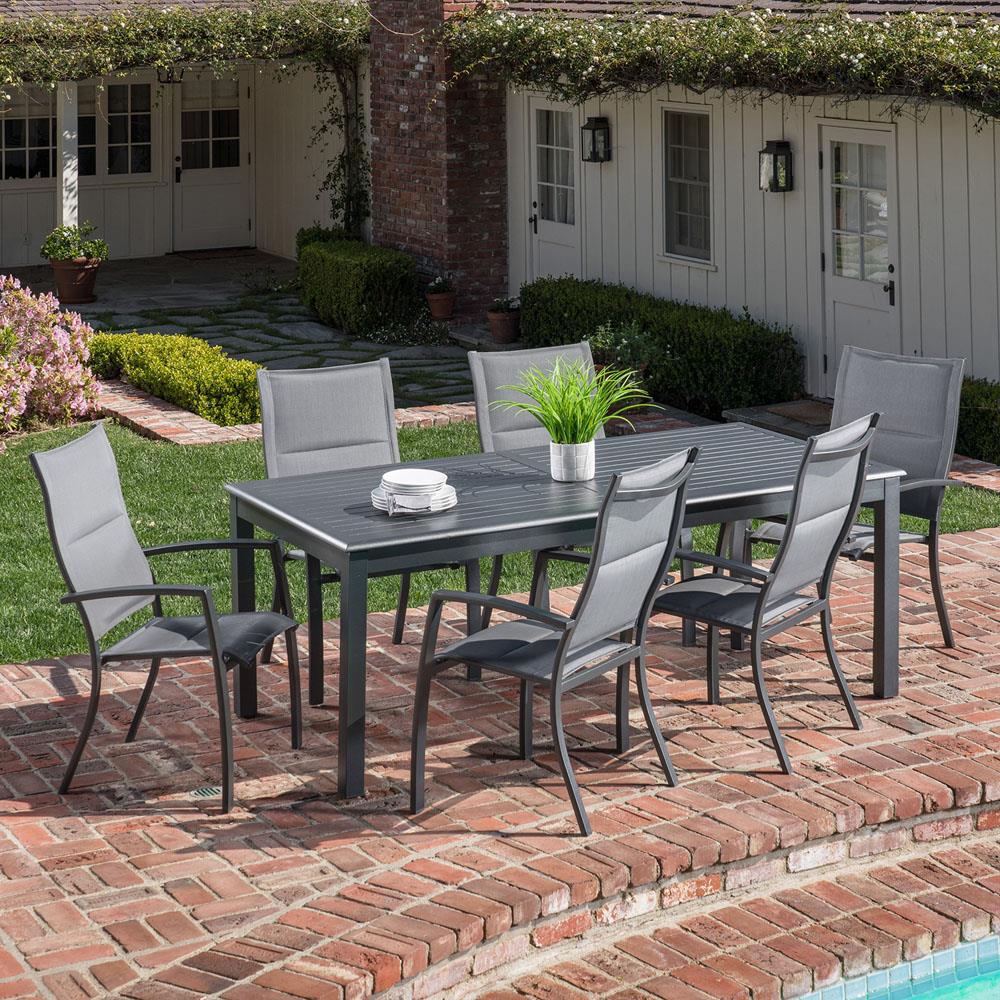 Hanover Dawson 7-piece Black Patio Dining Set With Gray At Lowes.com