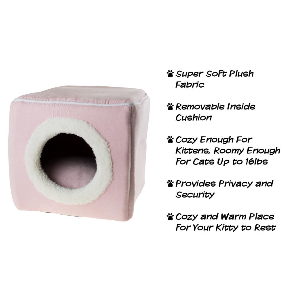 Medium Pink Velvet Enclosed Cat Bed with Foam Cushion