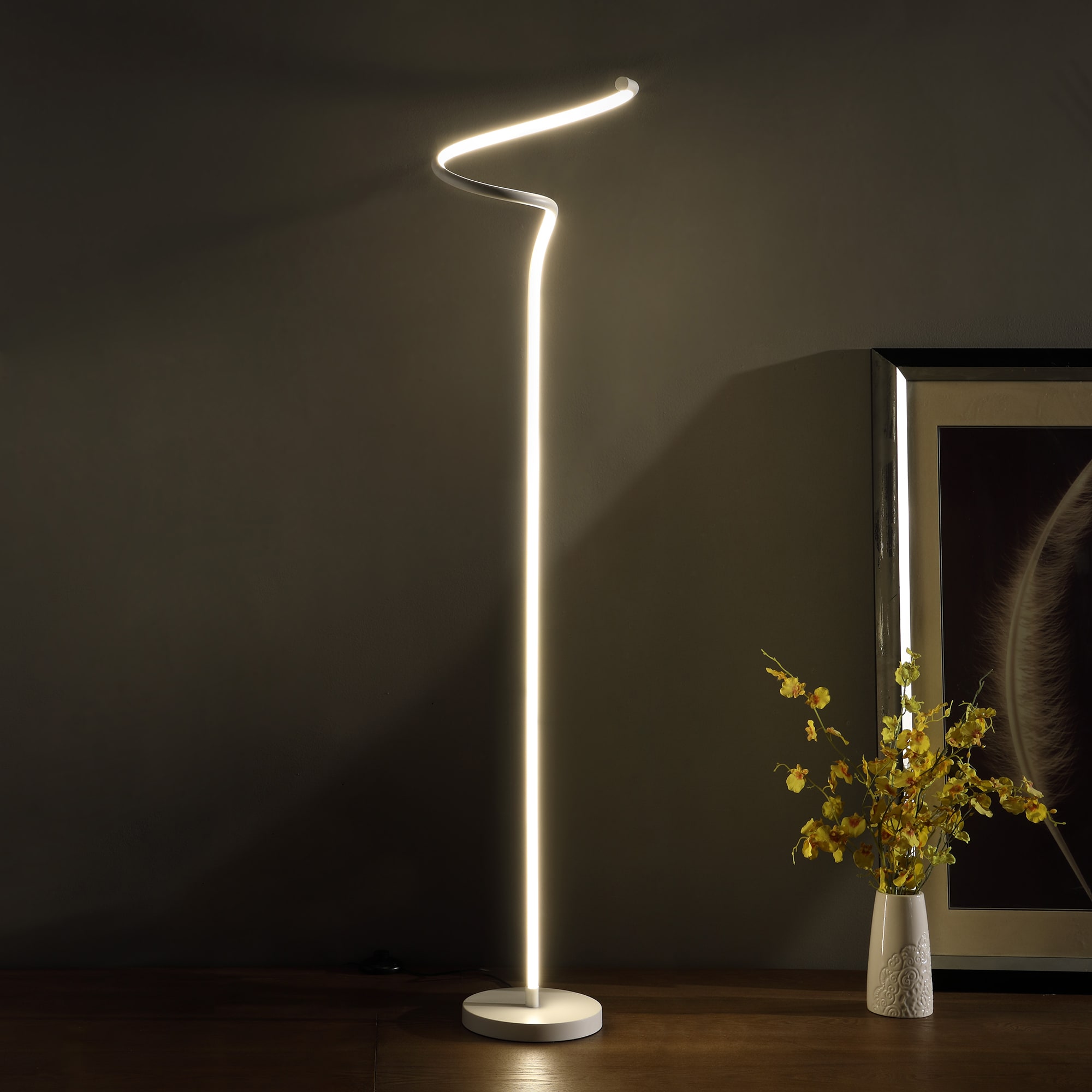 Matte White Curvilinear S-Curve LED Floor Lamp