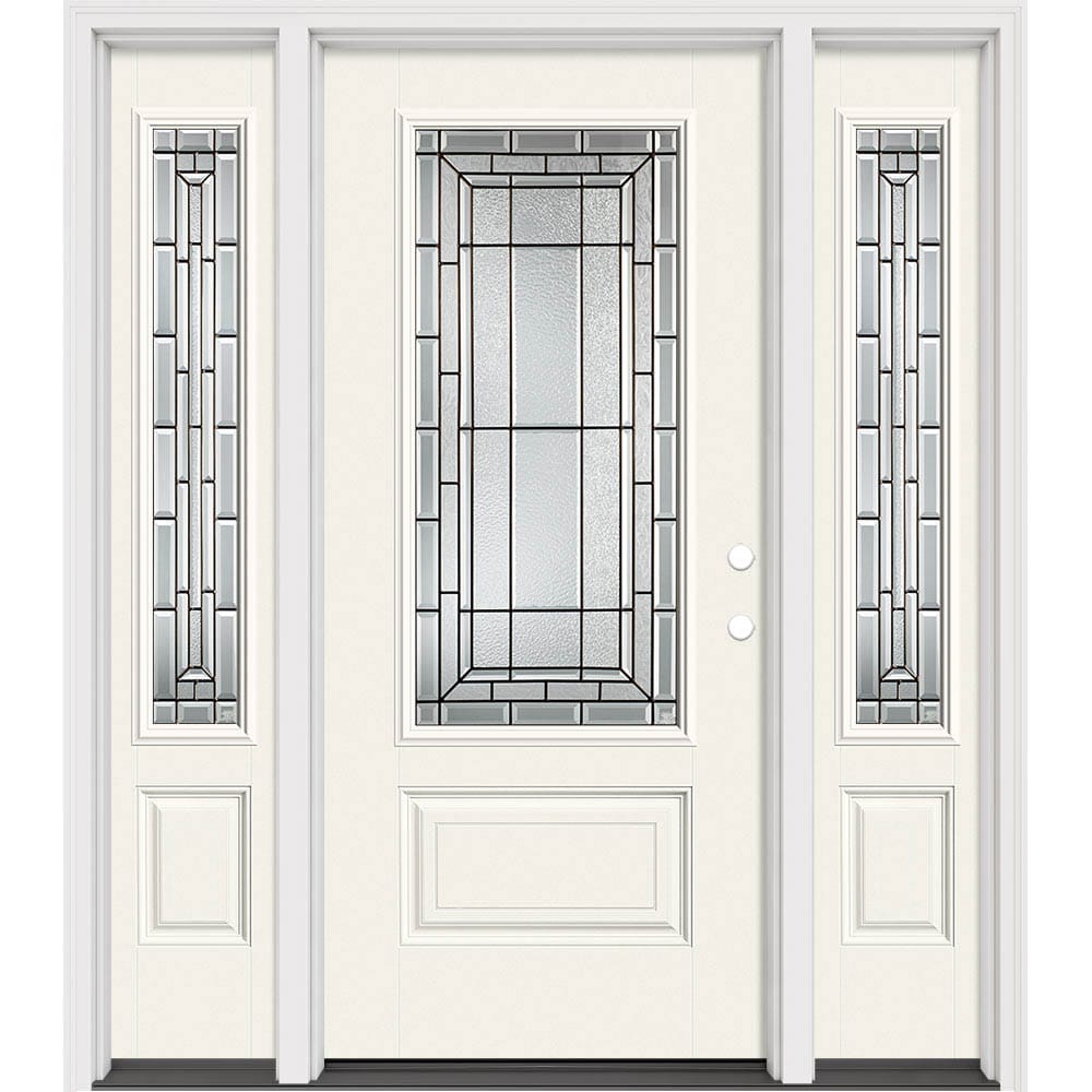 Masonite 633109 Sequence 64-in x 80-in x 4-9/16-in Fiberglass 3/4 lite Left-hand inswing Arctic White Painted Prehung Slab Front Door with Sidelights with Brickmould Insulating core