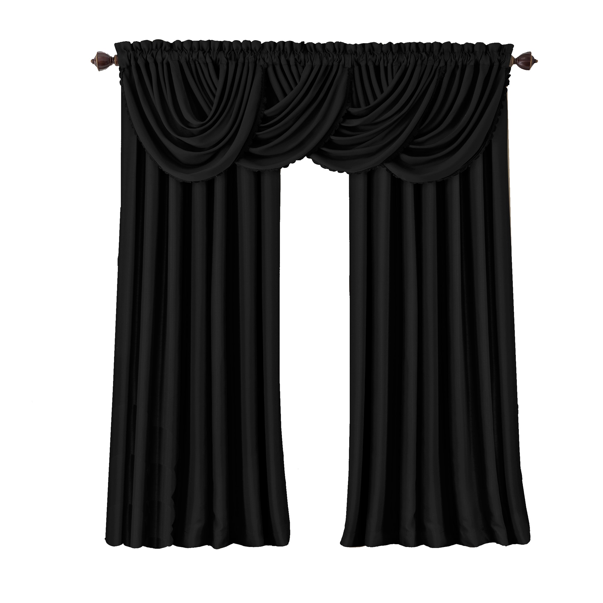 Black Faux Silk Blackout Rod Pocket Window Curtain Panel