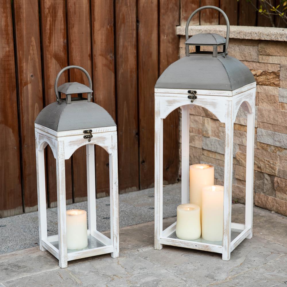 Glitzhome Set of 2 White Farmhouse Wooden Church Window Lanterns, Rustic  Style, Indoor Use, Fits Pillar/Tea-Light/LED Candles, 27.17-in and 19.88-in  H in the Candle Holders department at