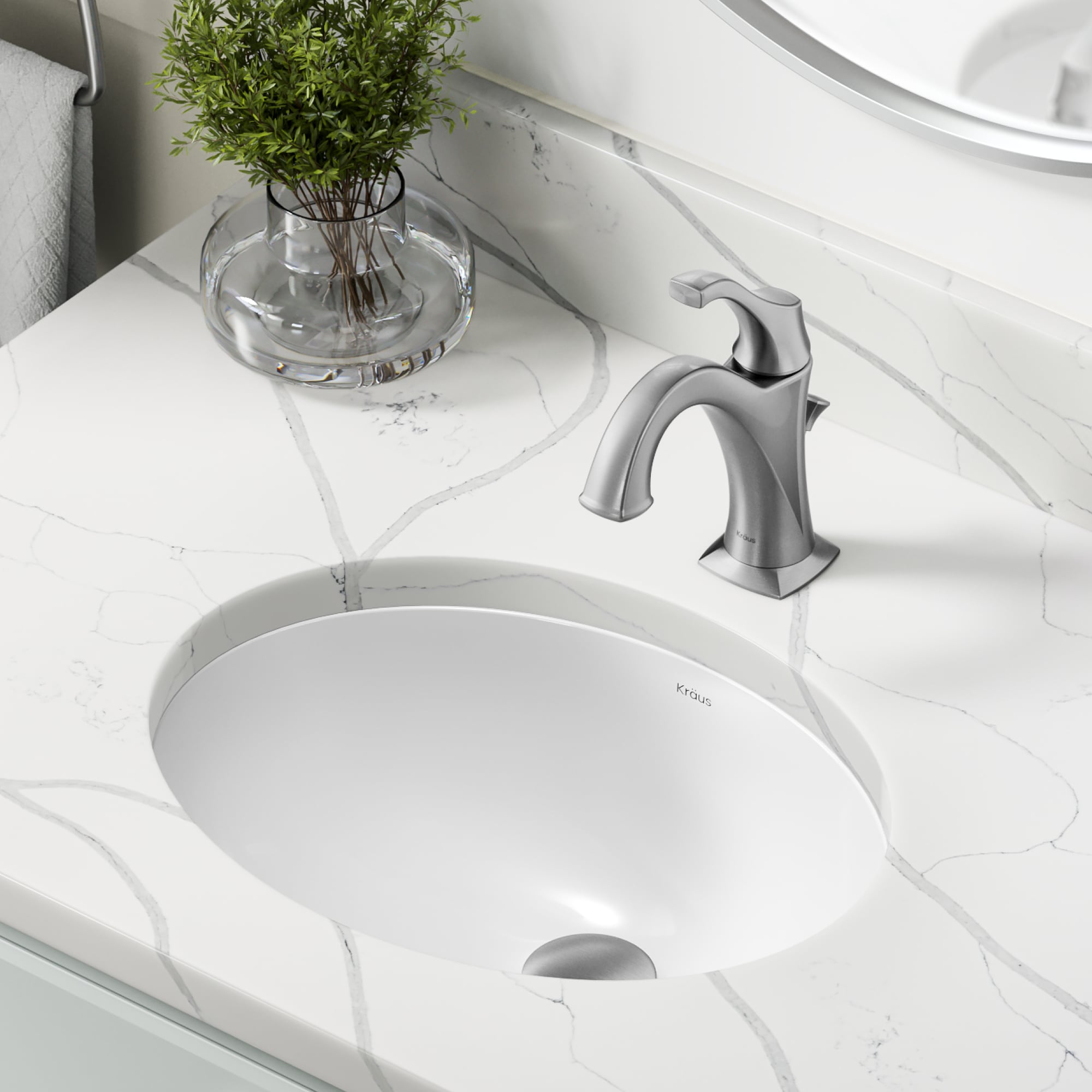 Kraus KCU-273 Elavo Ceramic Undermount Oval Traditional White Bathroom Sink ( 16.75-Inches x 13.13-Inches )