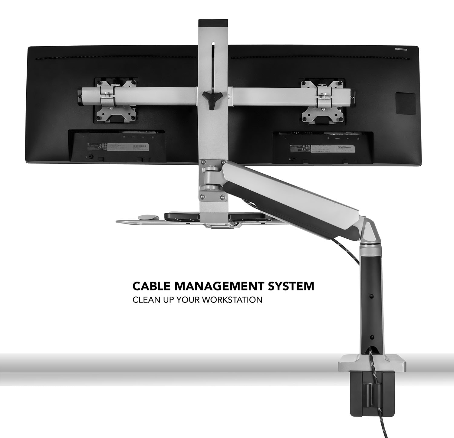 Adjustable Silver Standing Desk Converter with Dual Monitor Mount